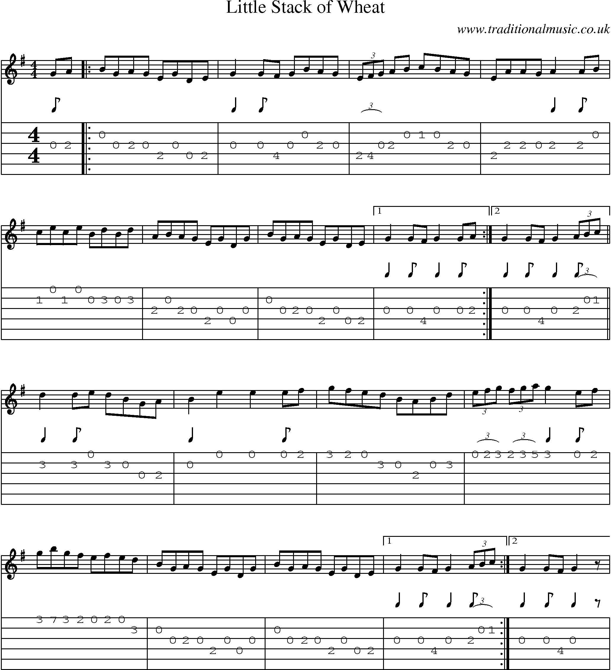 Music Score and Guitar Tabs for Little Stack Of Wheat