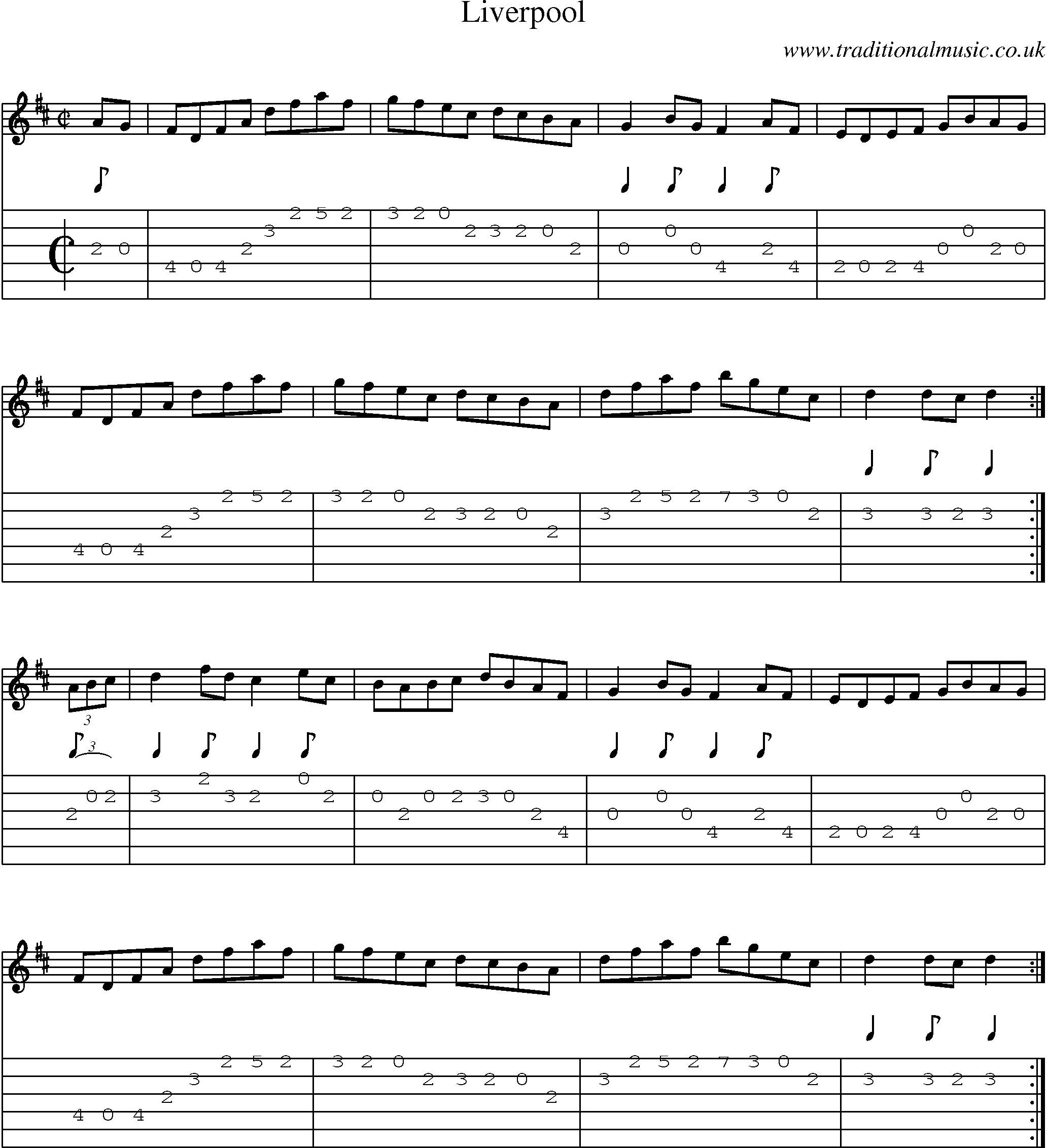 Music Score and Guitar Tabs for Liverpool