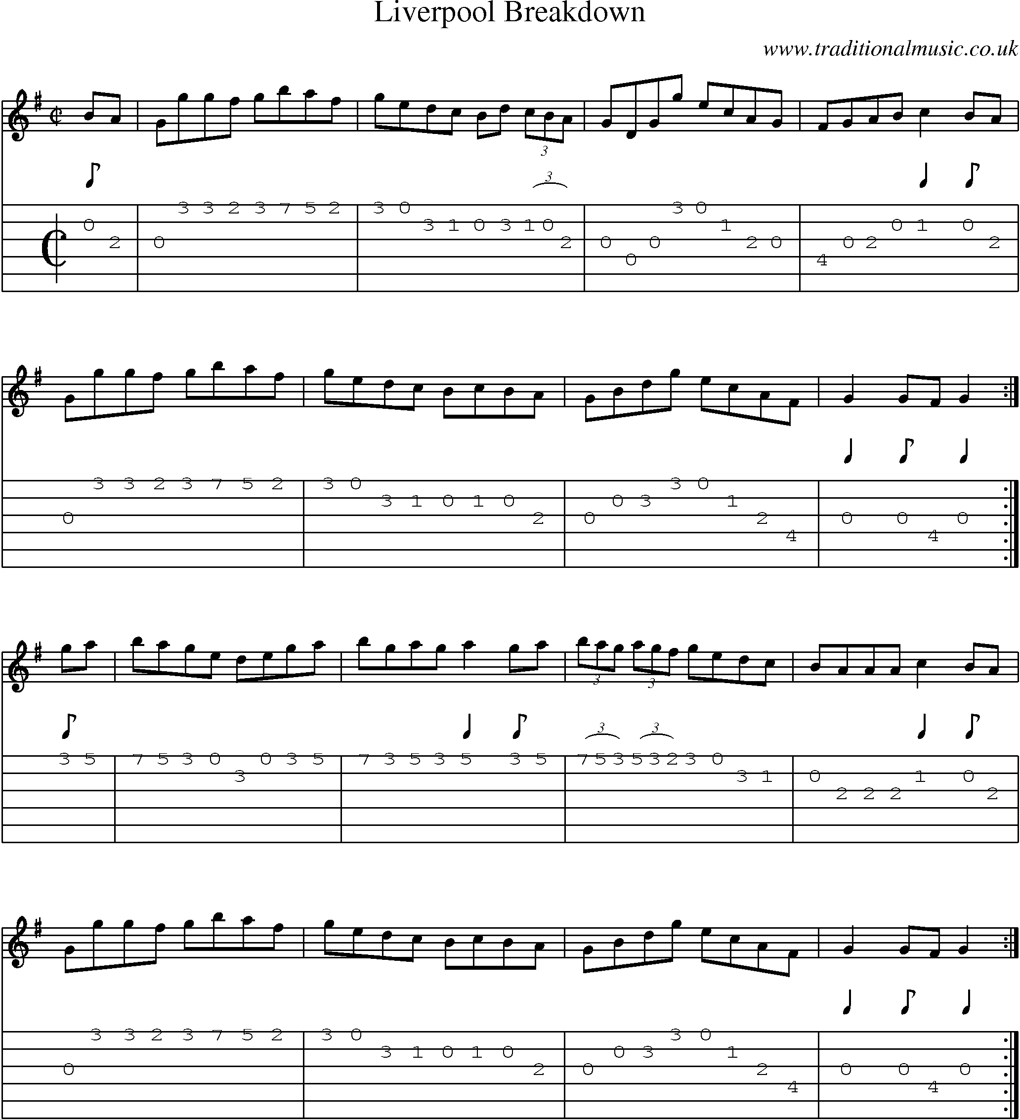 Music Score and Guitar Tabs for Liverpool Breakdown