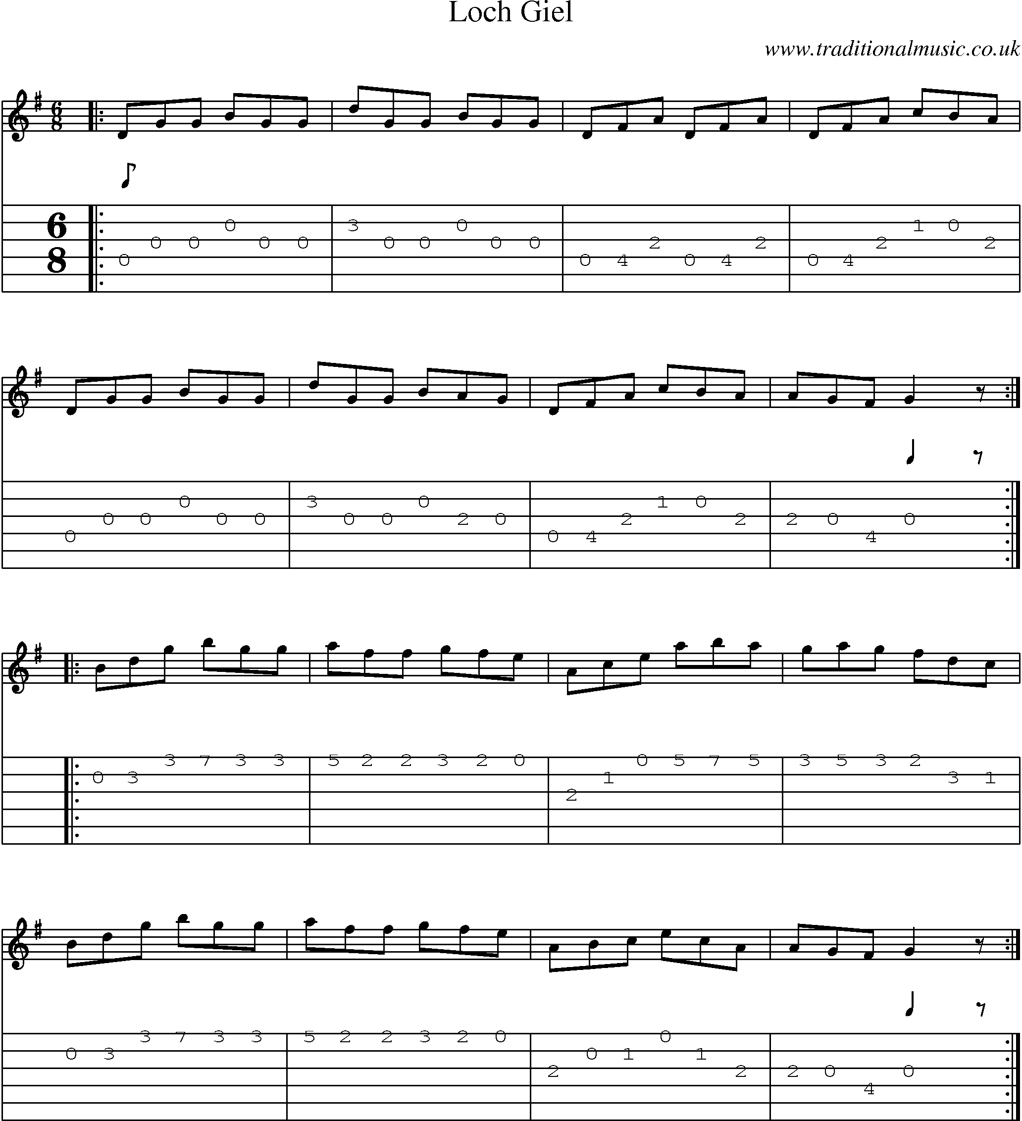 Music Score and Guitar Tabs for Loch Giel