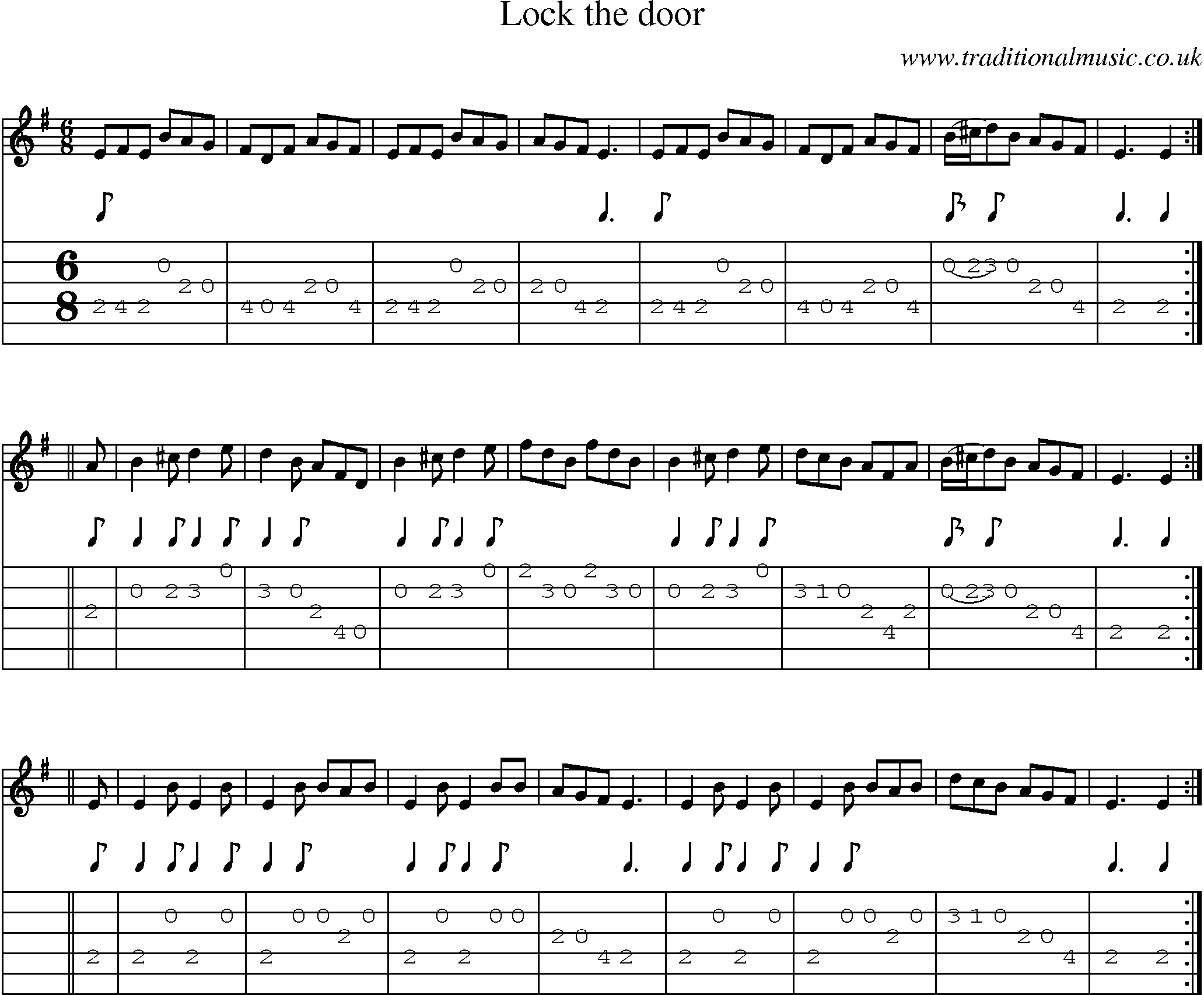 Music Score and Guitar Tabs for Lock The Door