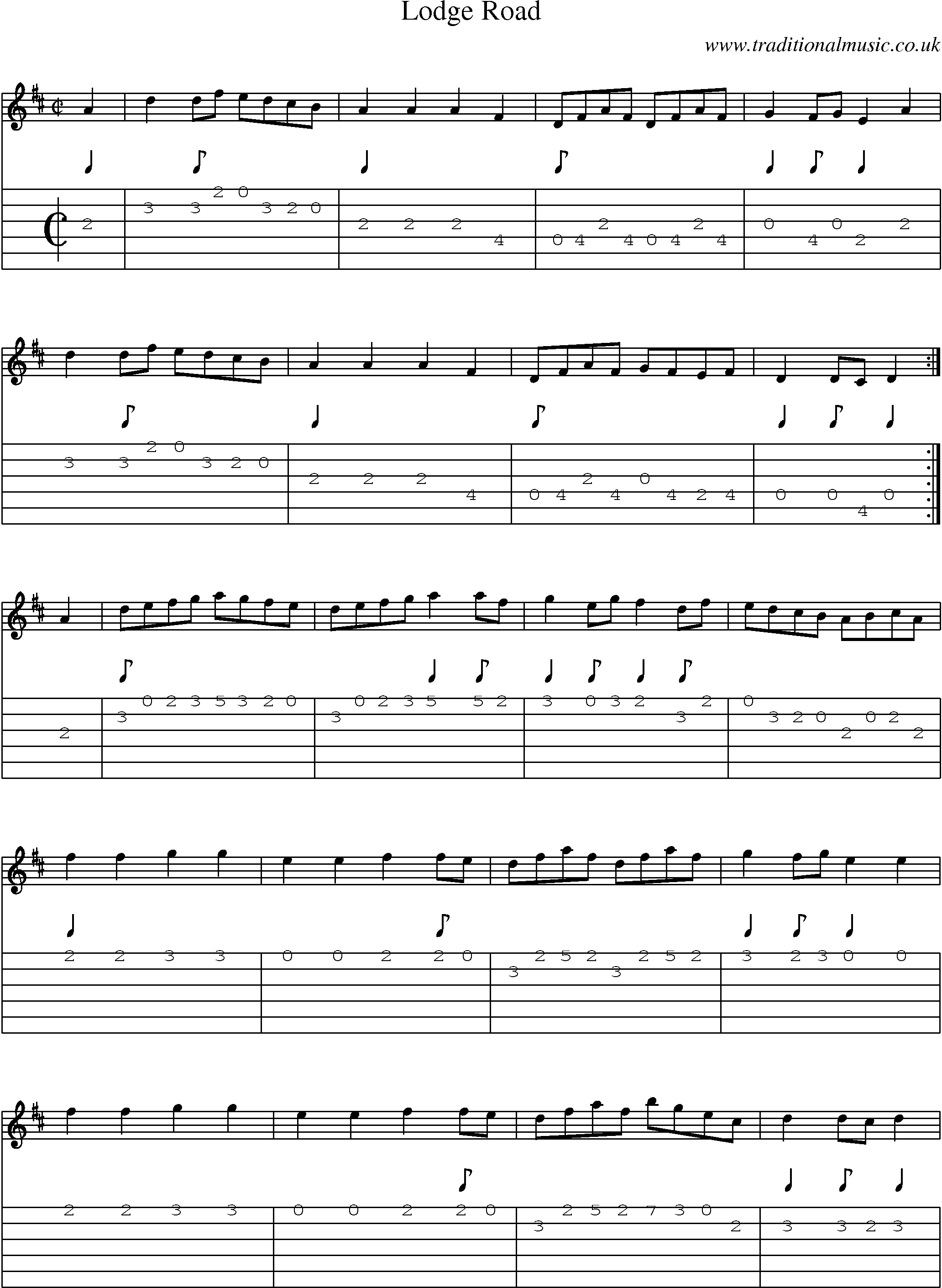 Music Score and Guitar Tabs for Lodge Road