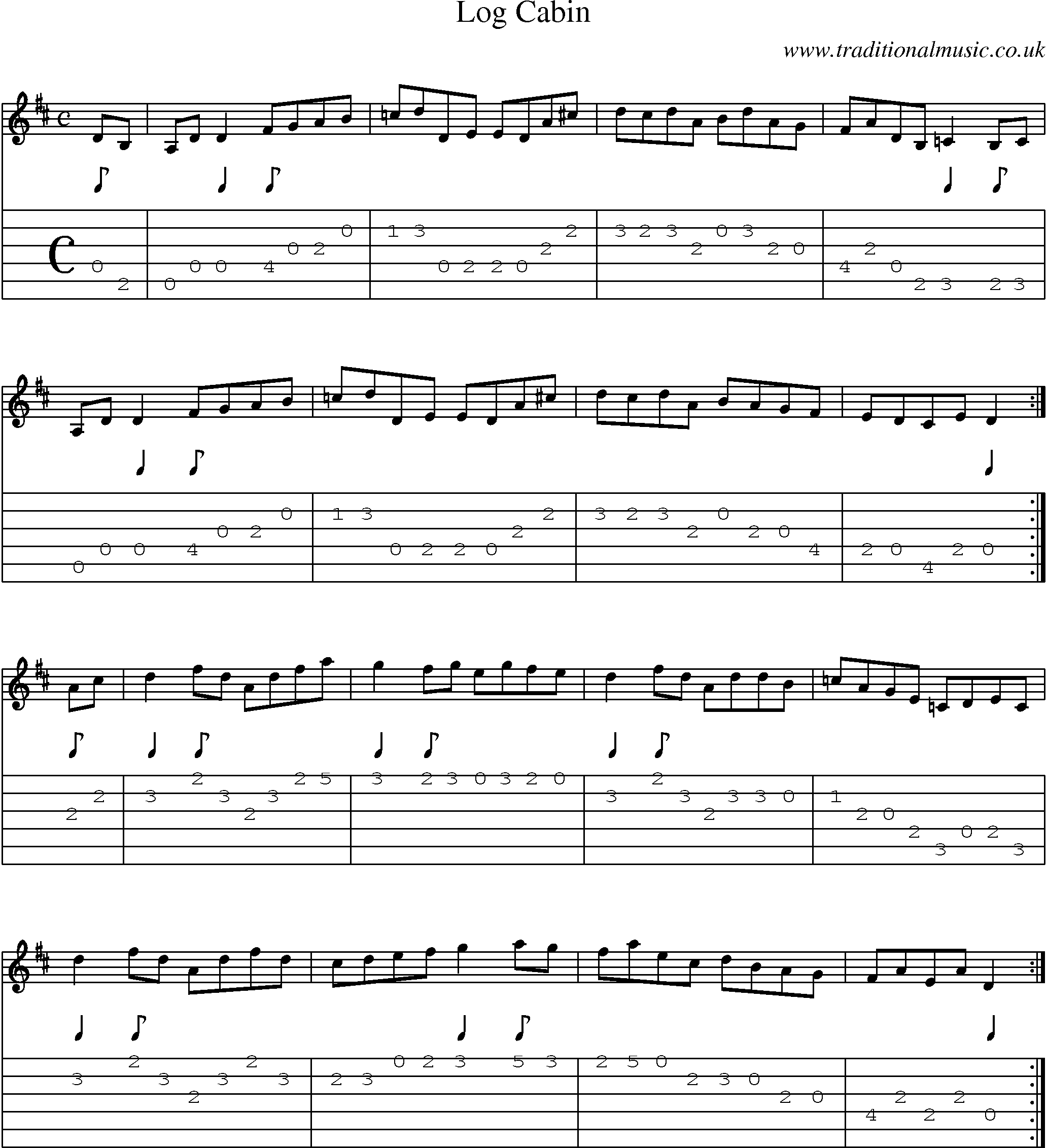 Music Score and Guitar Tabs for Log Cabin