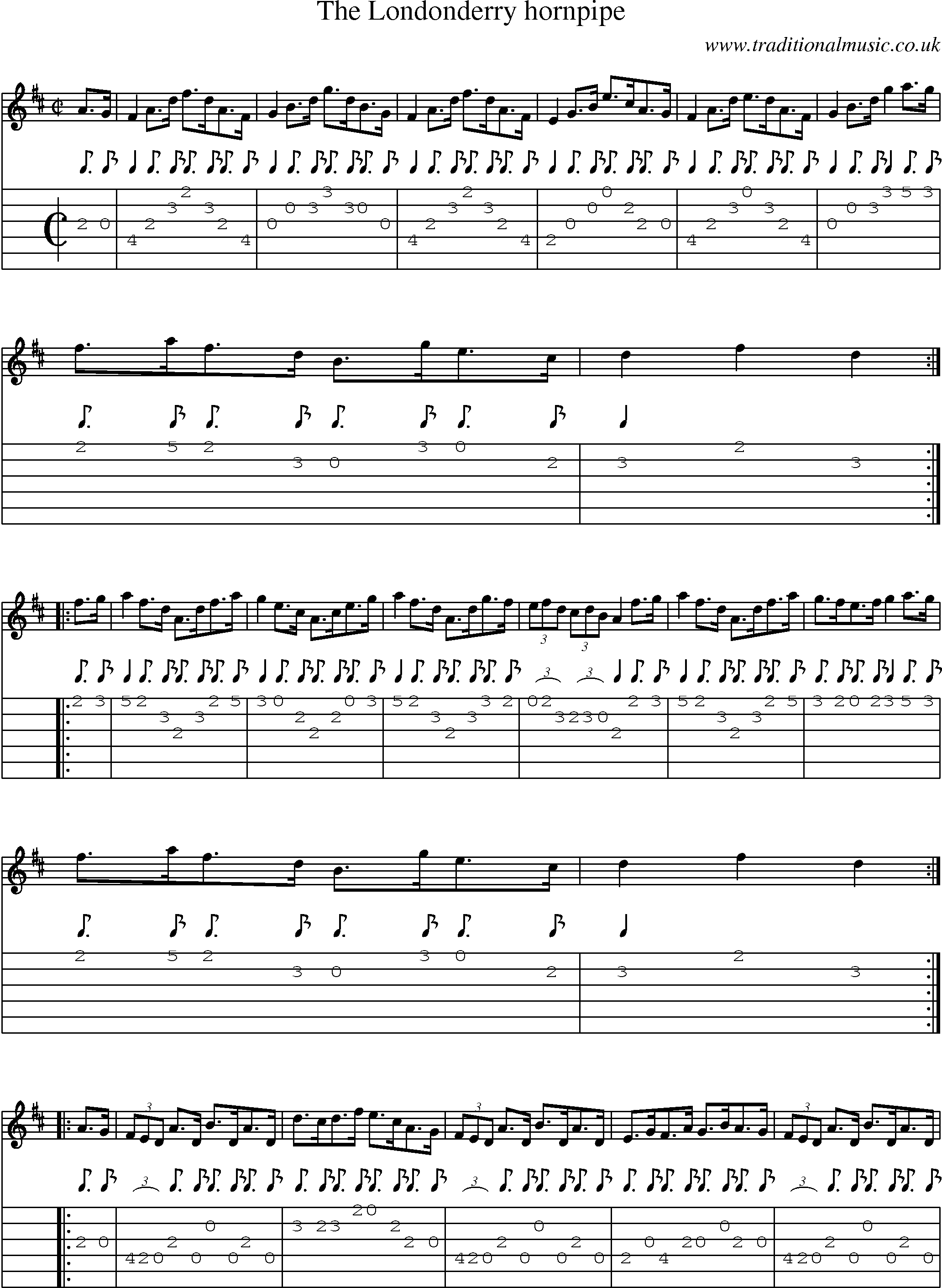 Music Score and Guitar Tabs for Londonderry Hornpipe