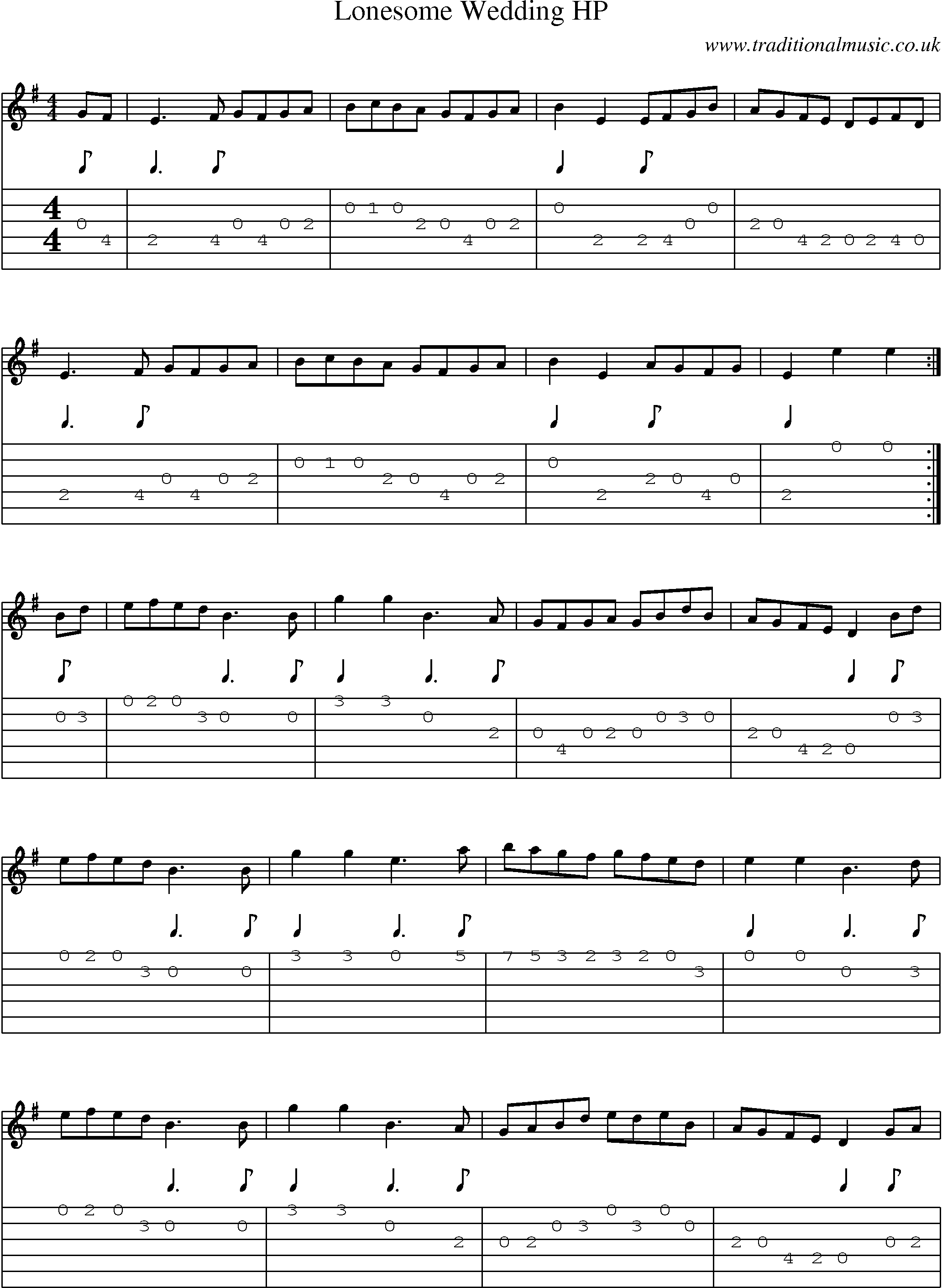 Music Score and Guitar Tabs for Lonesome Wedding