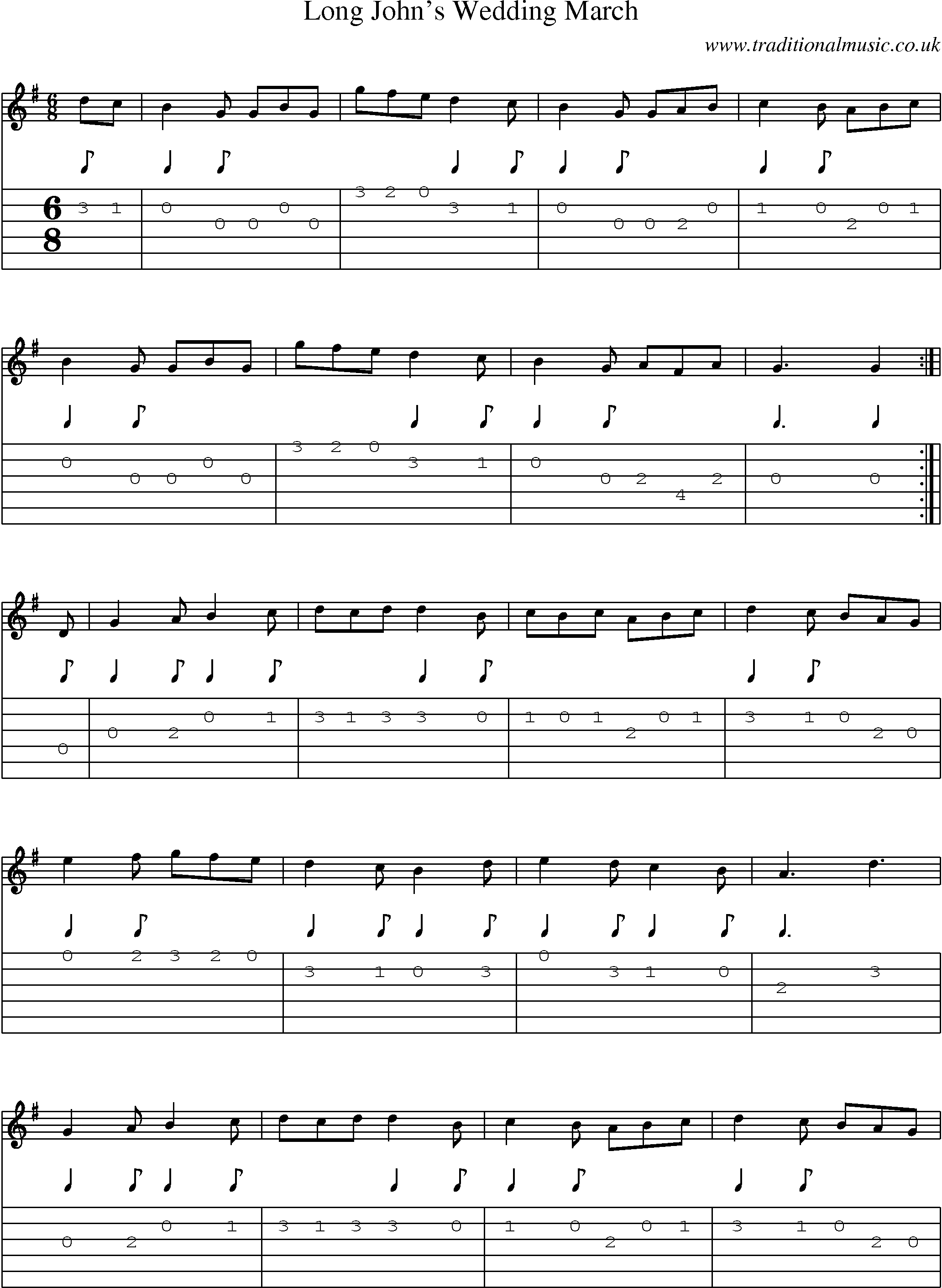 Music Score and Guitar Tabs for Long Johns Wedding March