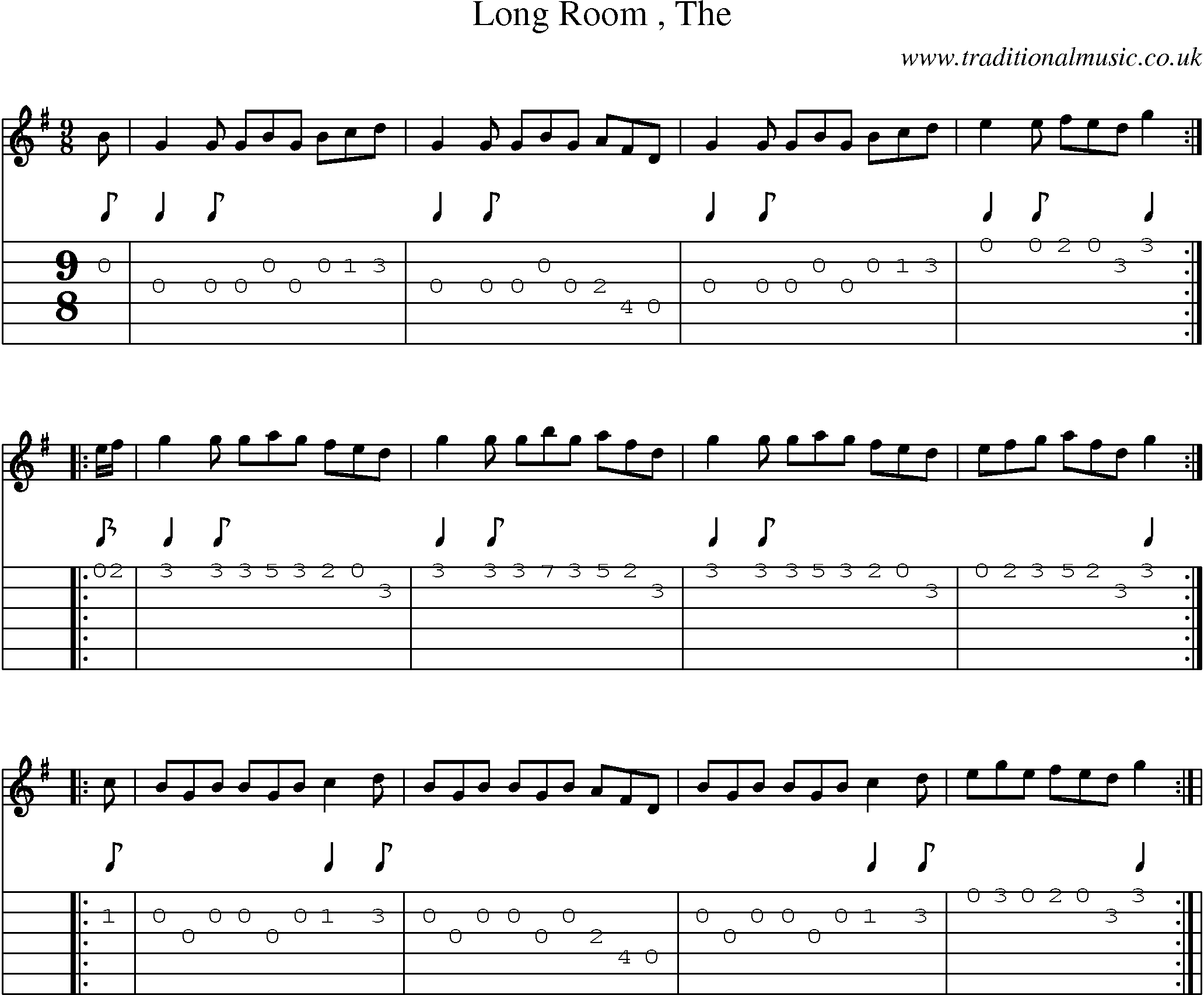Music Score and Guitar Tabs for Long Room