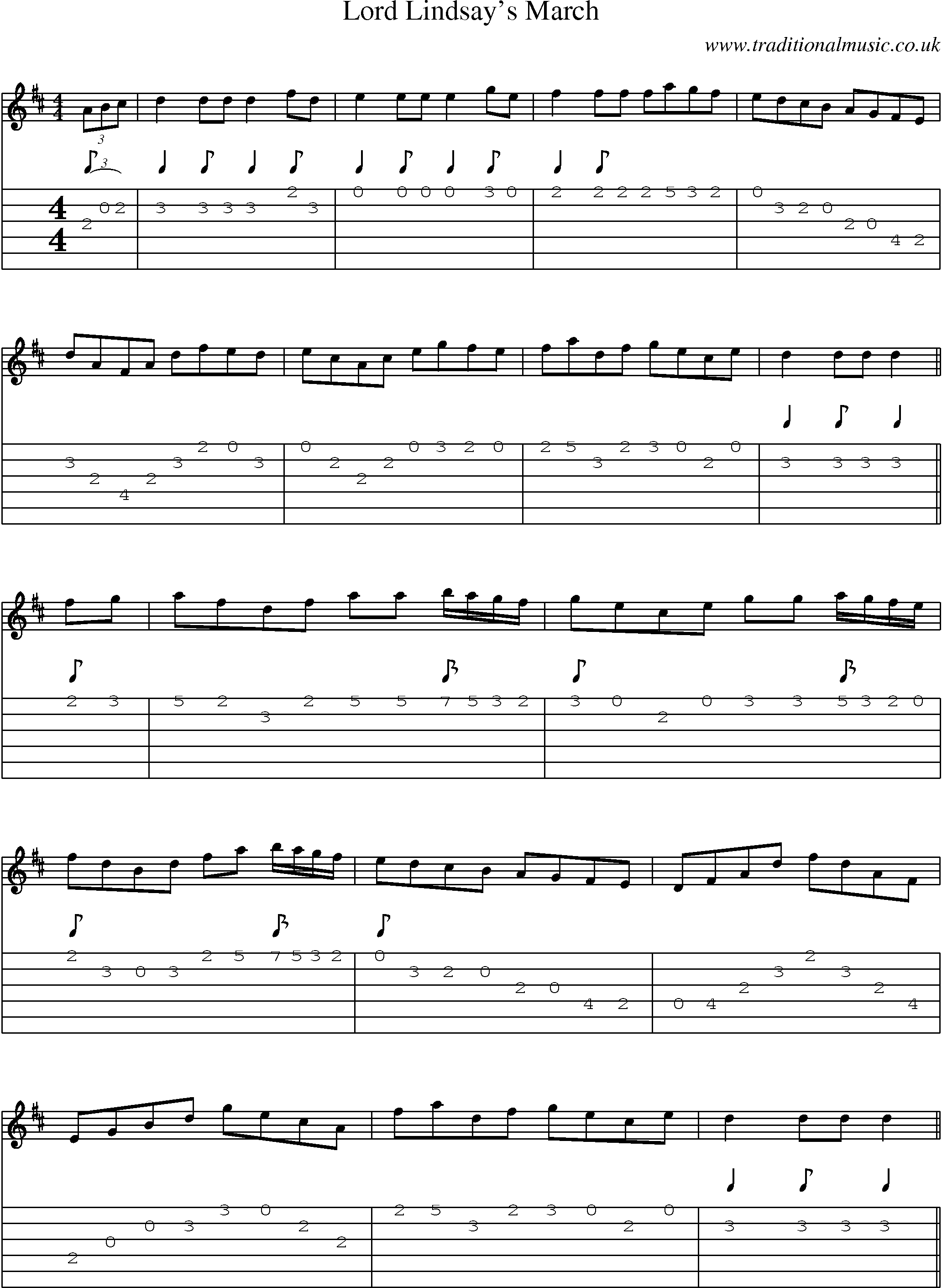 Music Score and Guitar Tabs for Lord Lindsays March