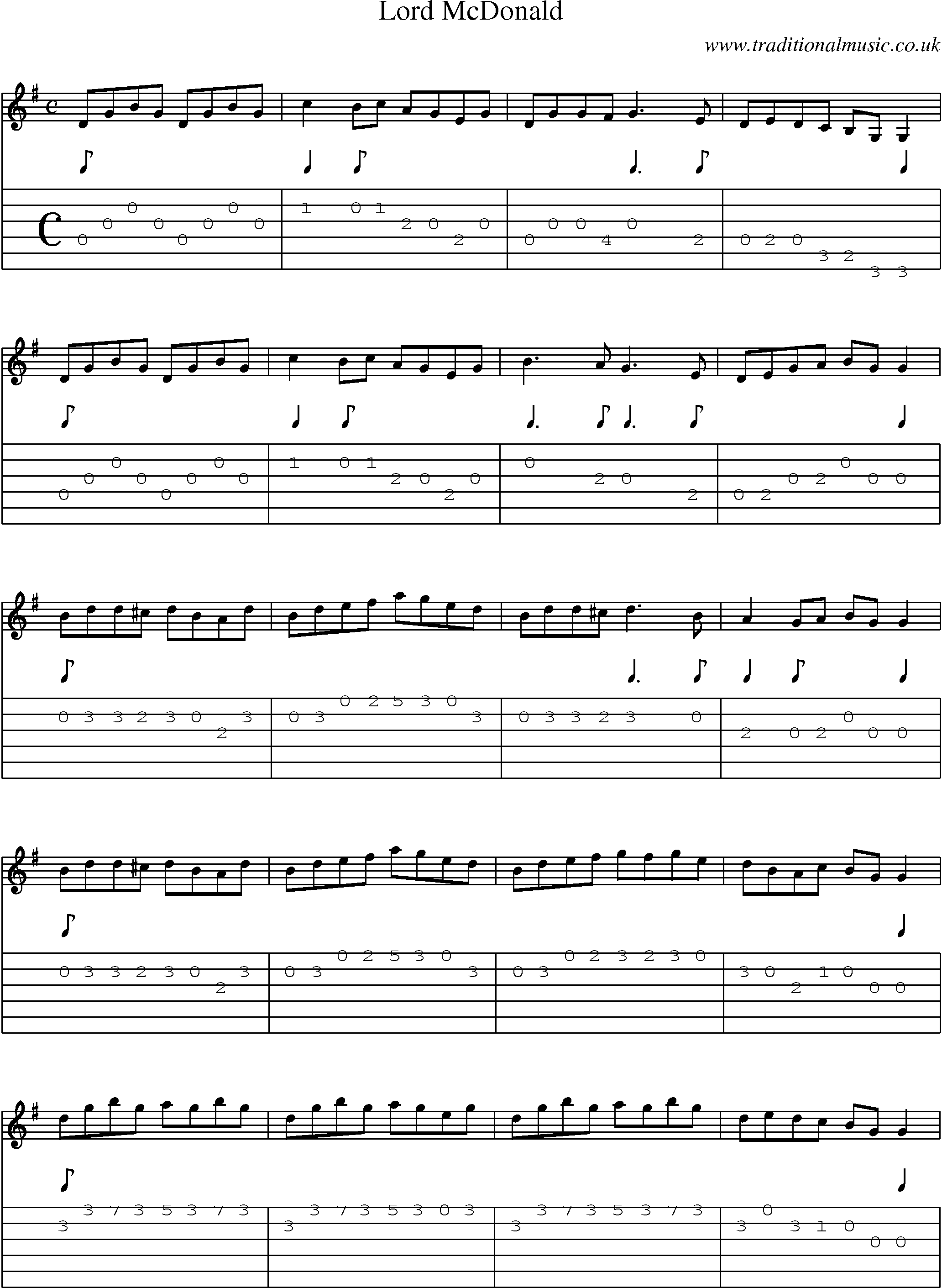 Music Score and Guitar Tabs for Lord Mcdonald