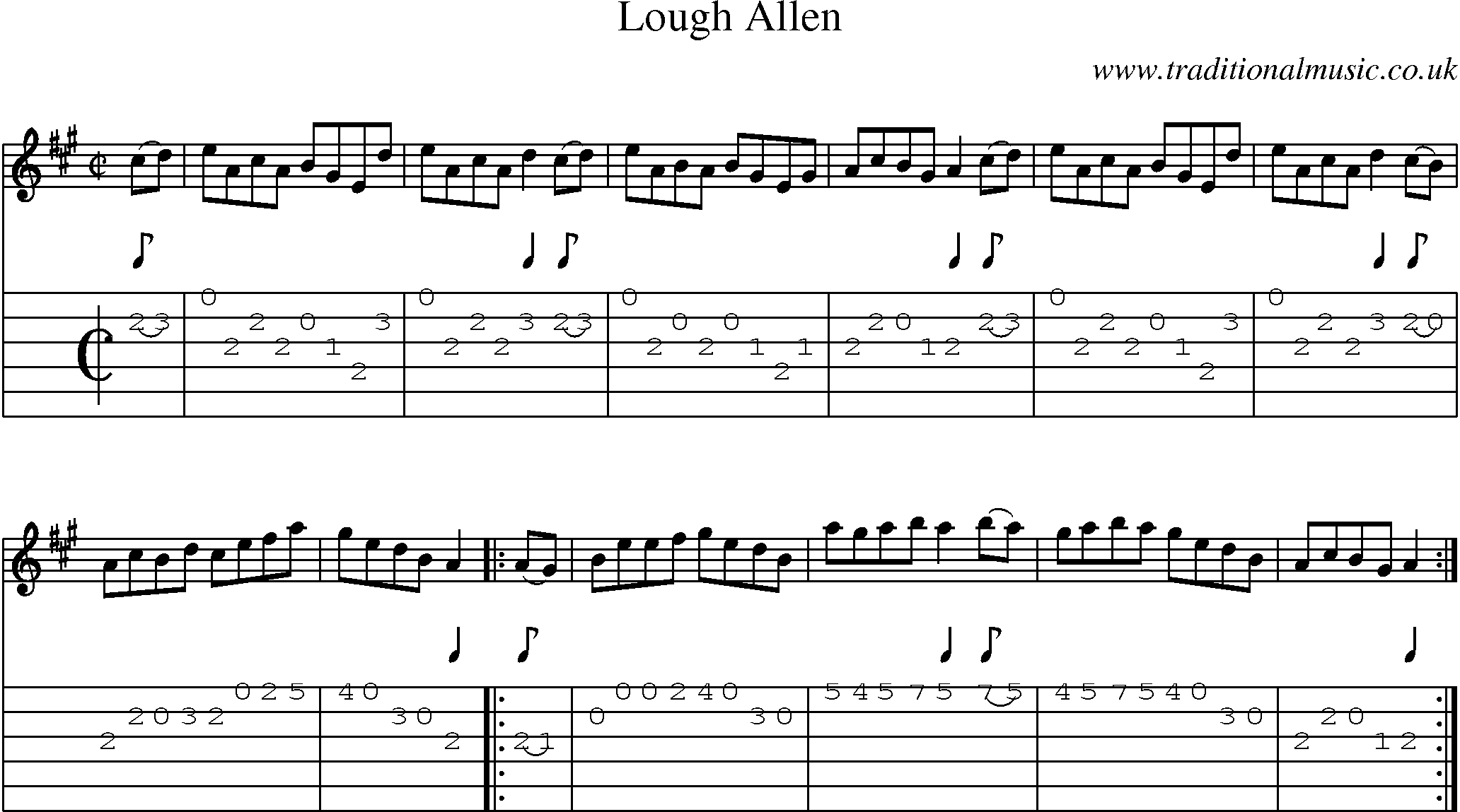 Music Score and Guitar Tabs for Lough Allen