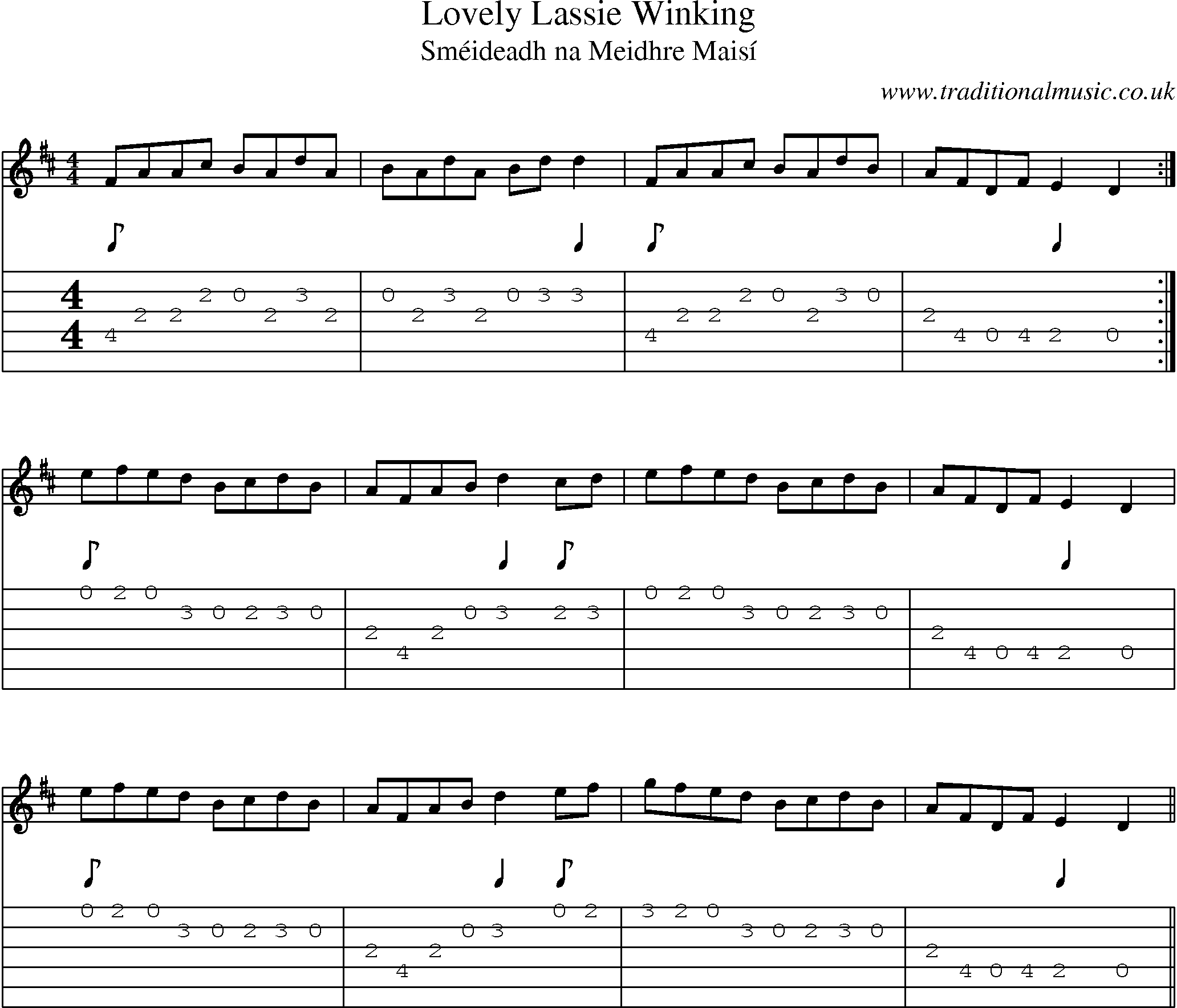 Music Score and Guitar Tabs for Lovely Lassie Winking