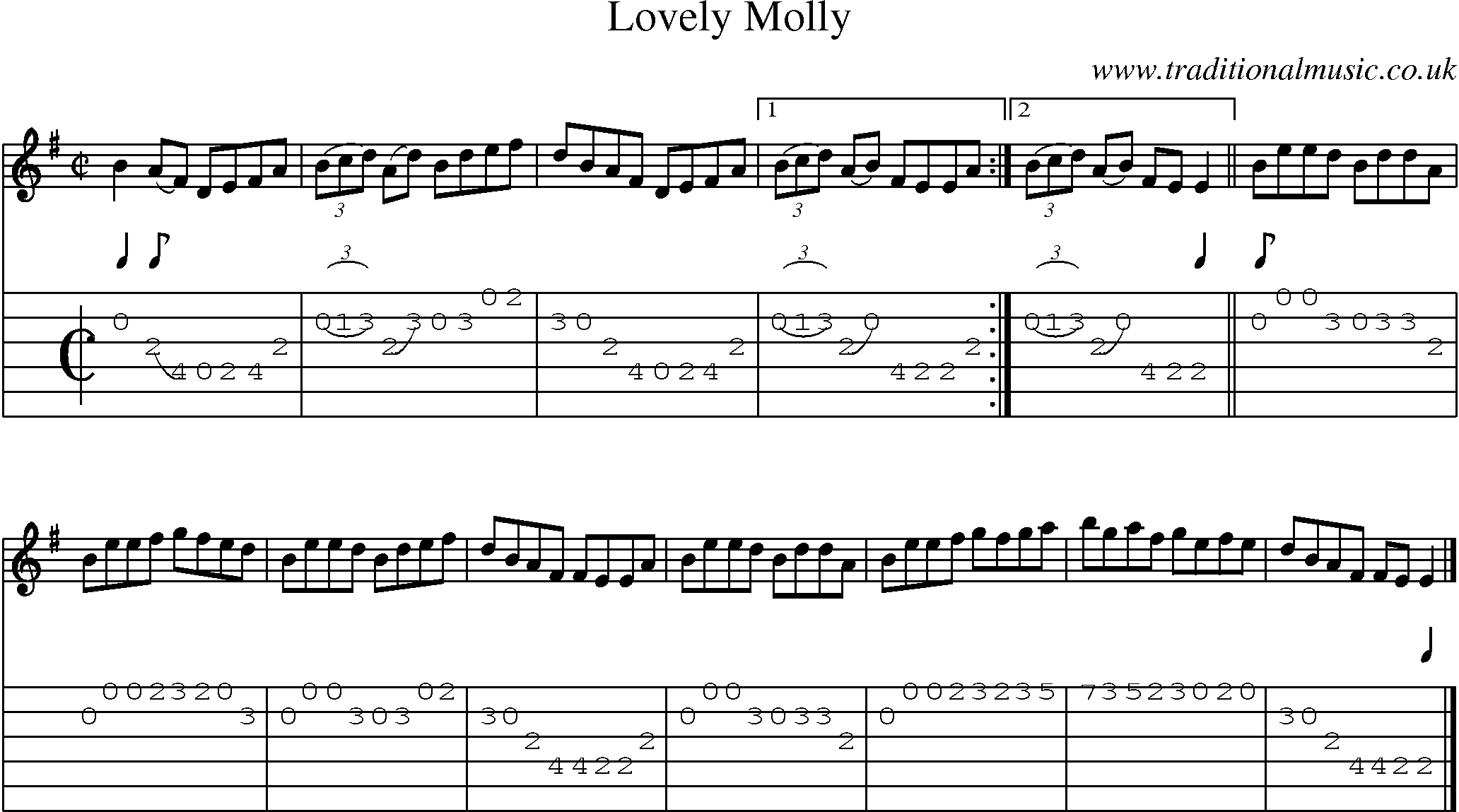 Music Score and Guitar Tabs for Lovely Molly