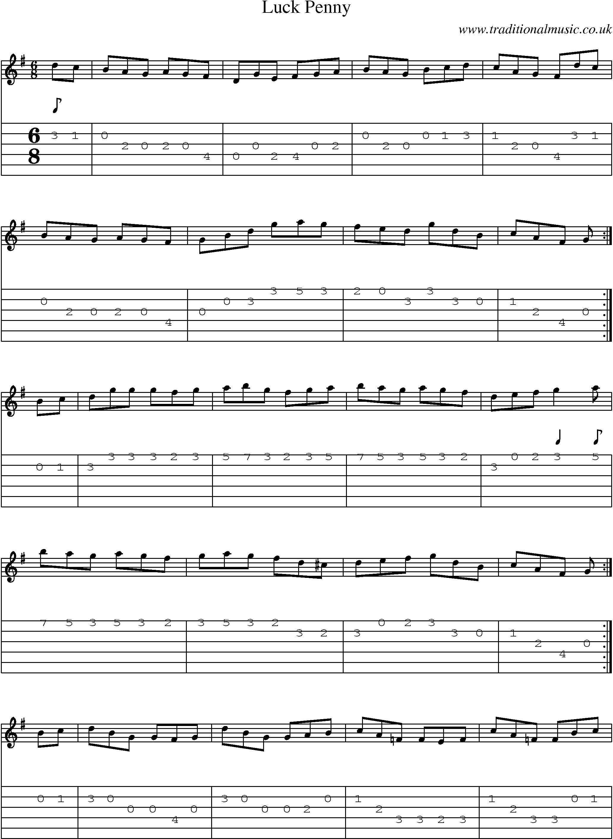 Music Score and Guitar Tabs for Luck Penny