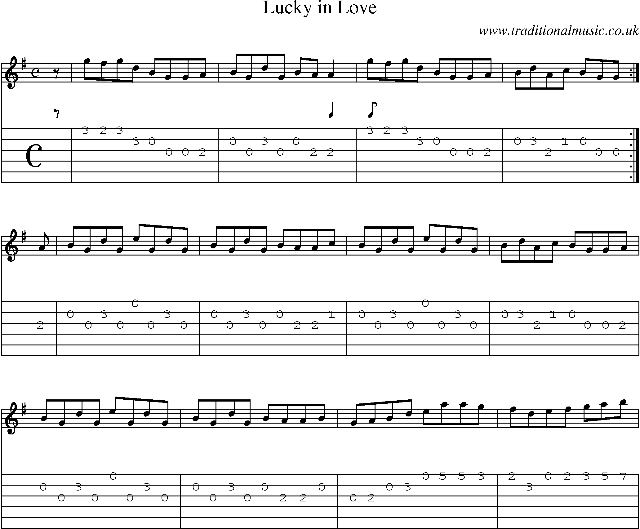 Music Score and Guitar Tabs for Lucky In Love