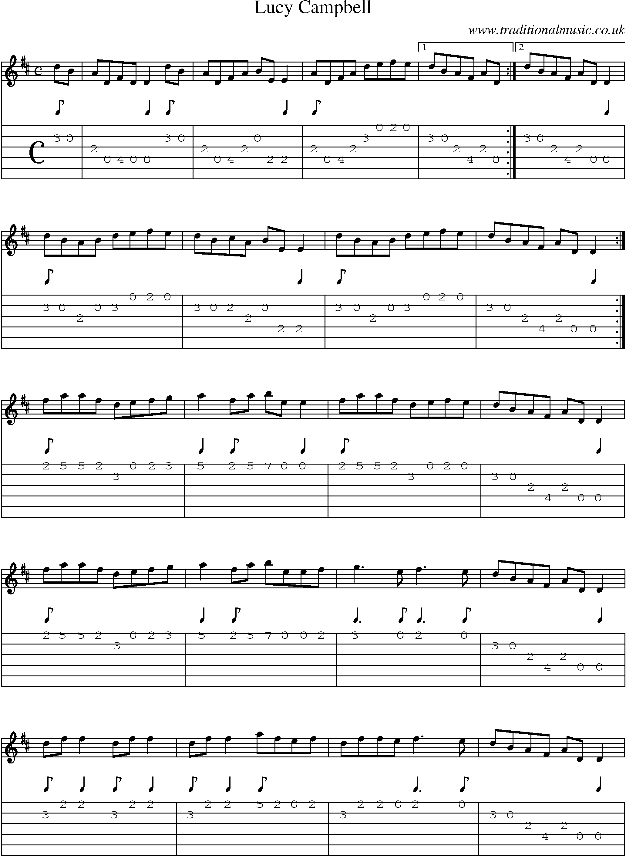 Music Score and Guitar Tabs for Lucy Campbell