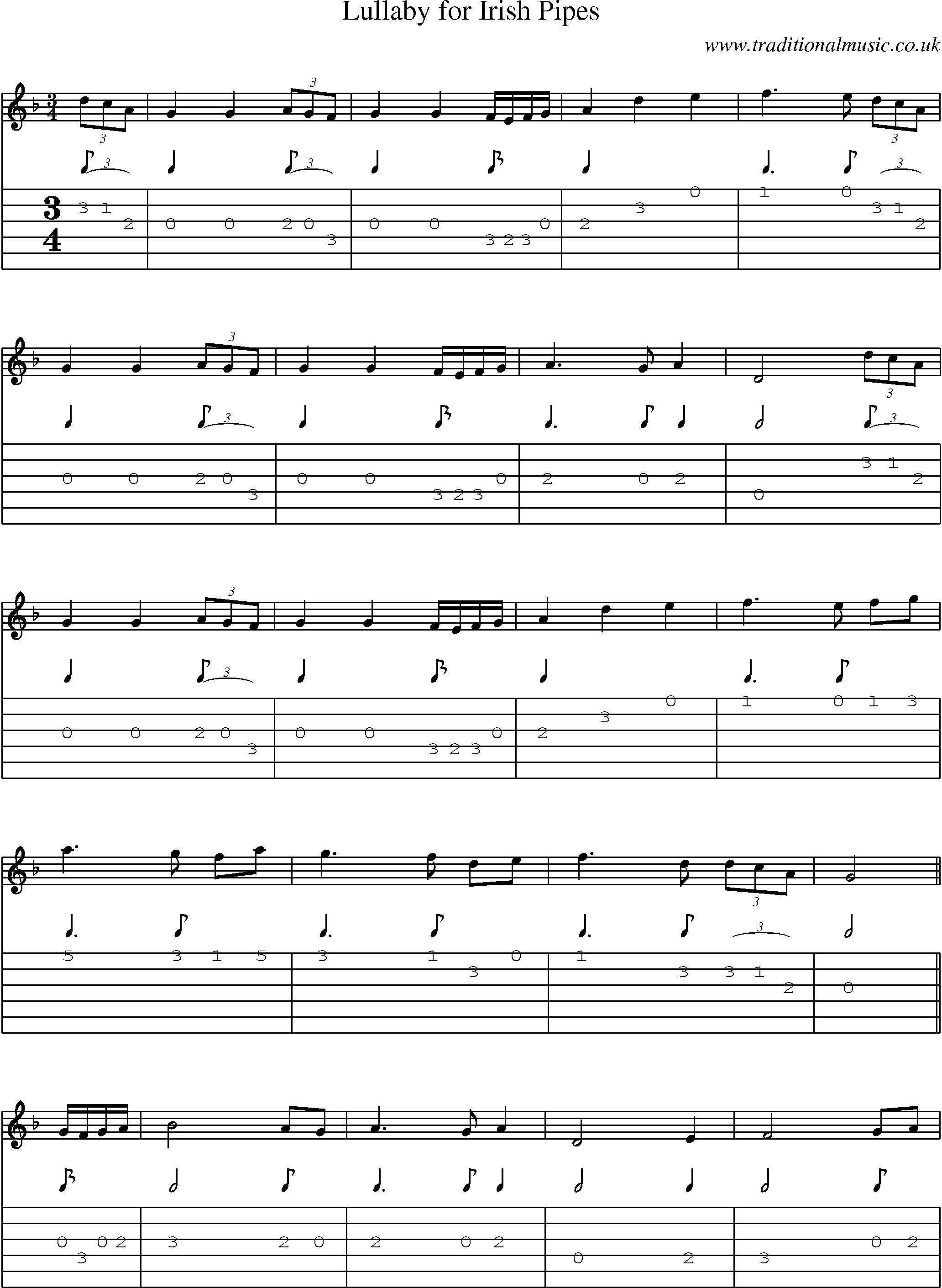 Music Score and Guitar Tabs for Lullaby For Irisipes