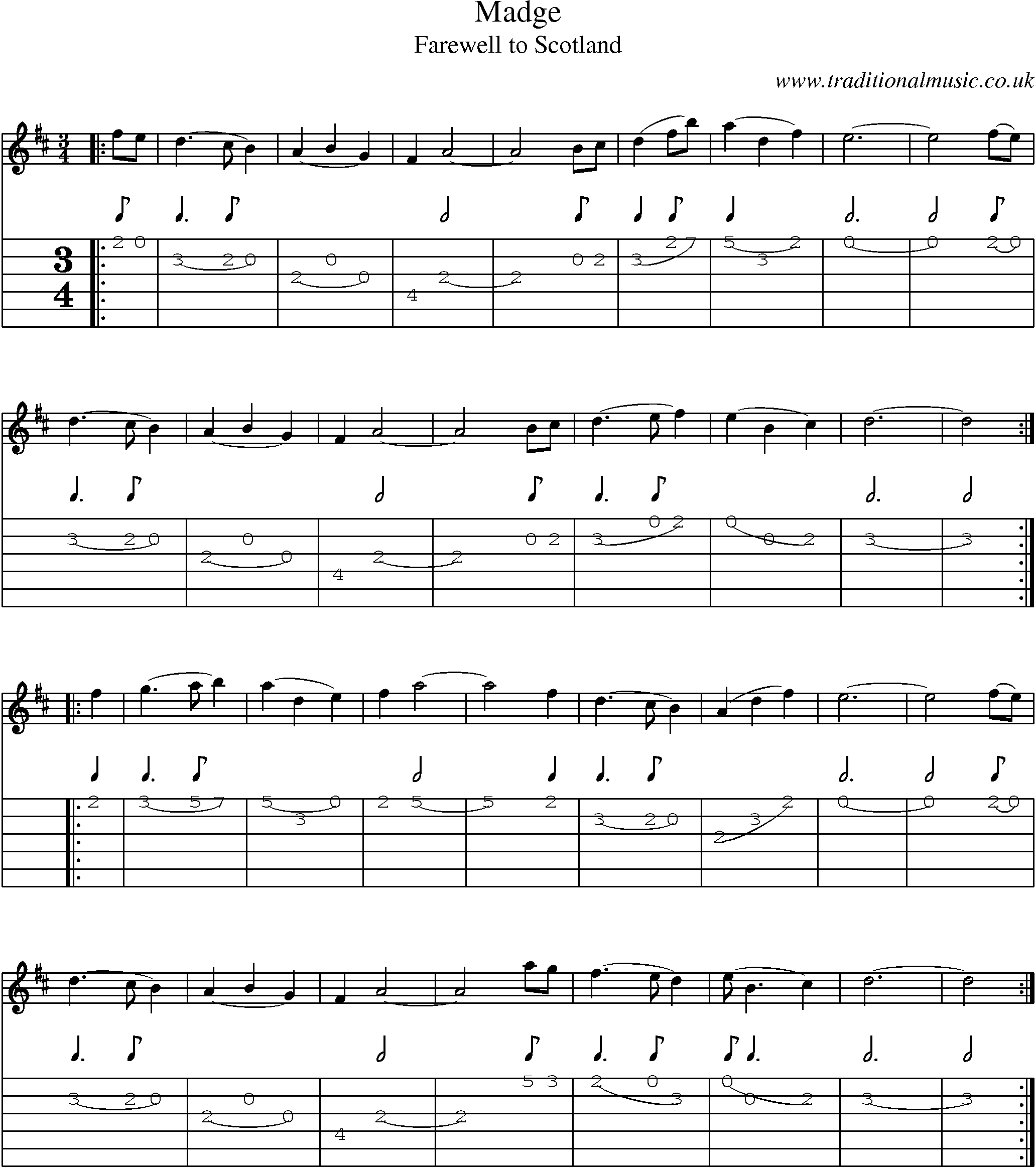 Music Score and Guitar Tabs for Madge