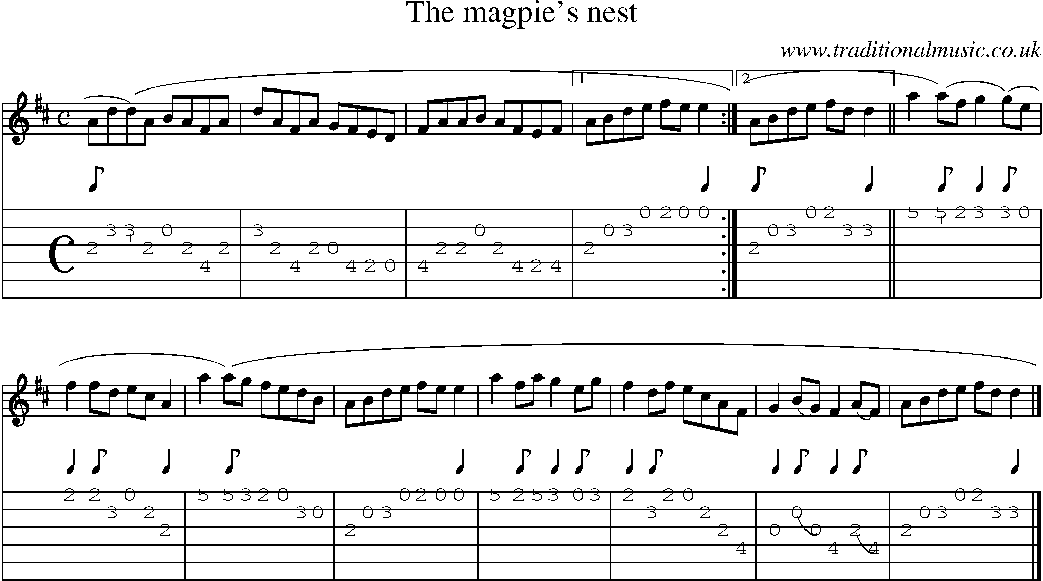 Music Score and Guitar Tabs for Magpies Nest