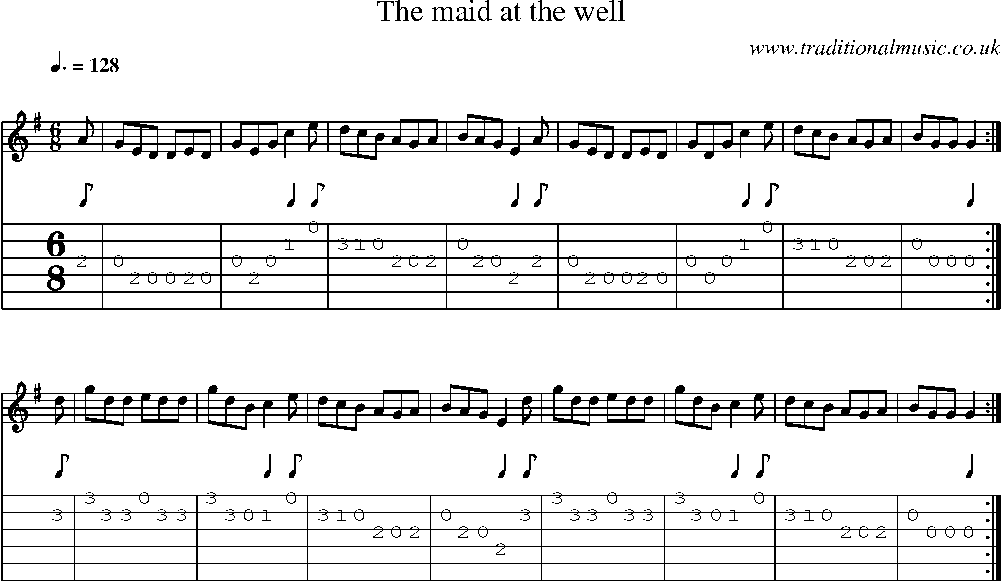 Music Score and Guitar Tabs for Maid At The Well