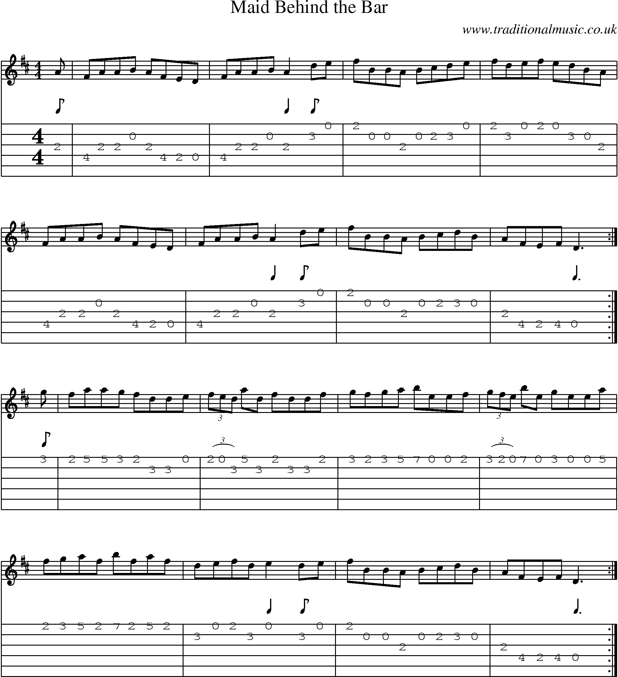 Music Score and Guitar Tabs for Maid Behind Bar