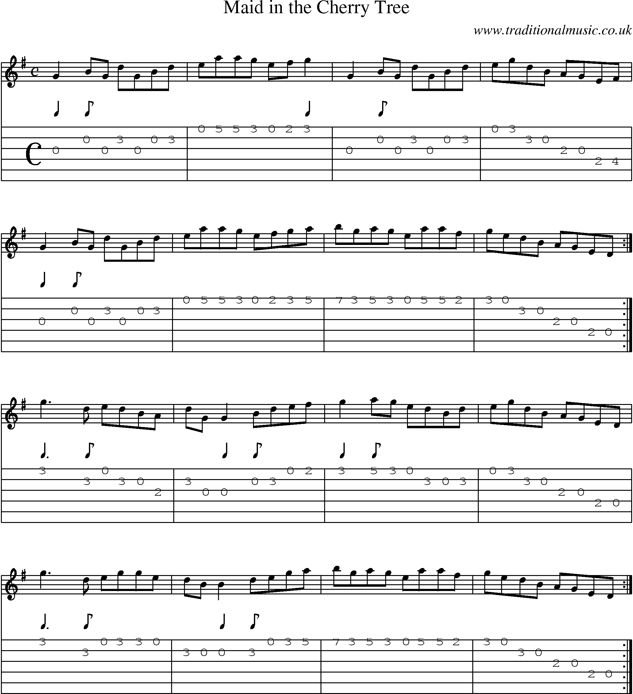 Music Score and Guitar Tabs for Maid In Cherry Tree