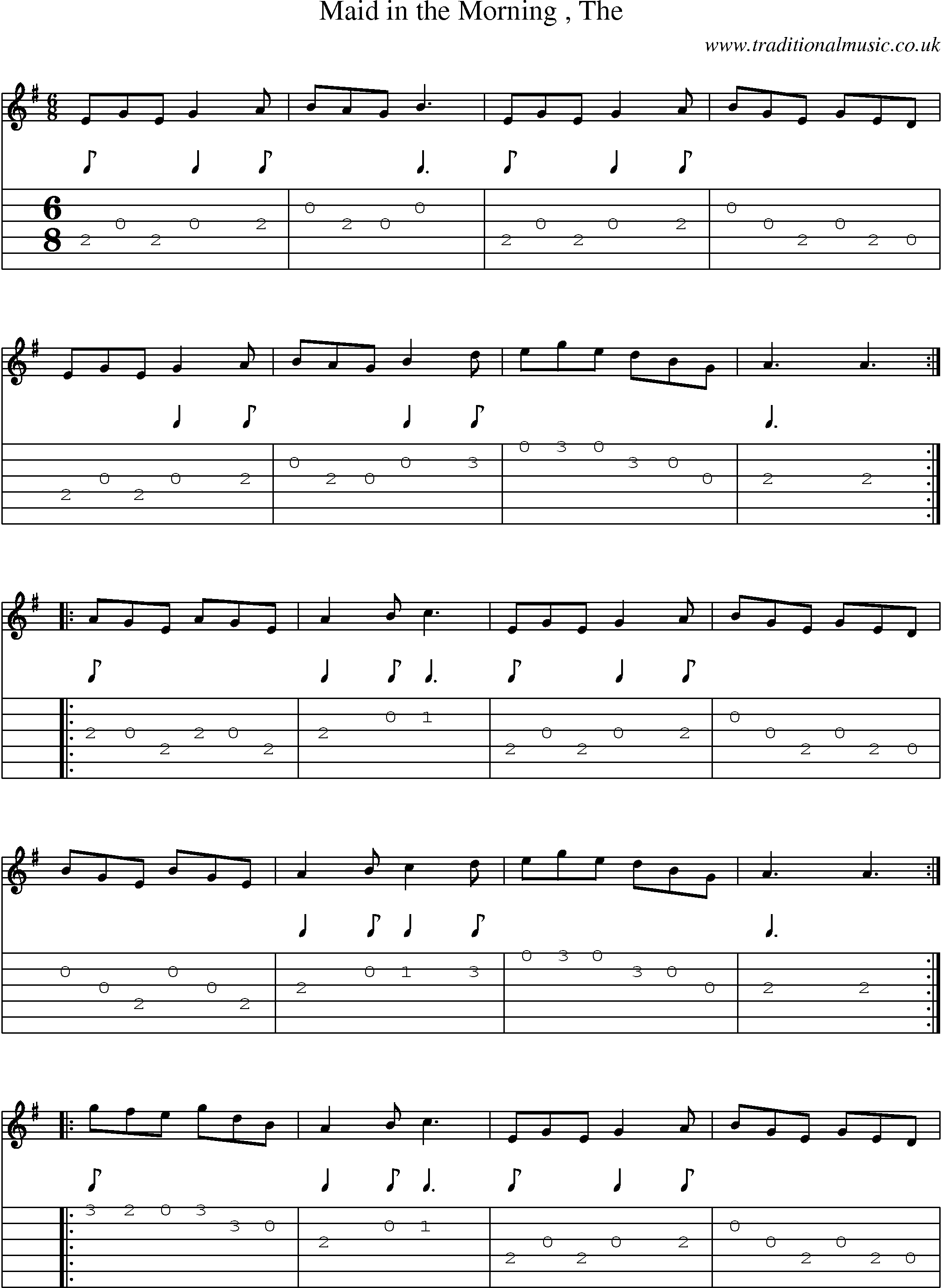 Music Score and Guitar Tabs for Maid In Morning