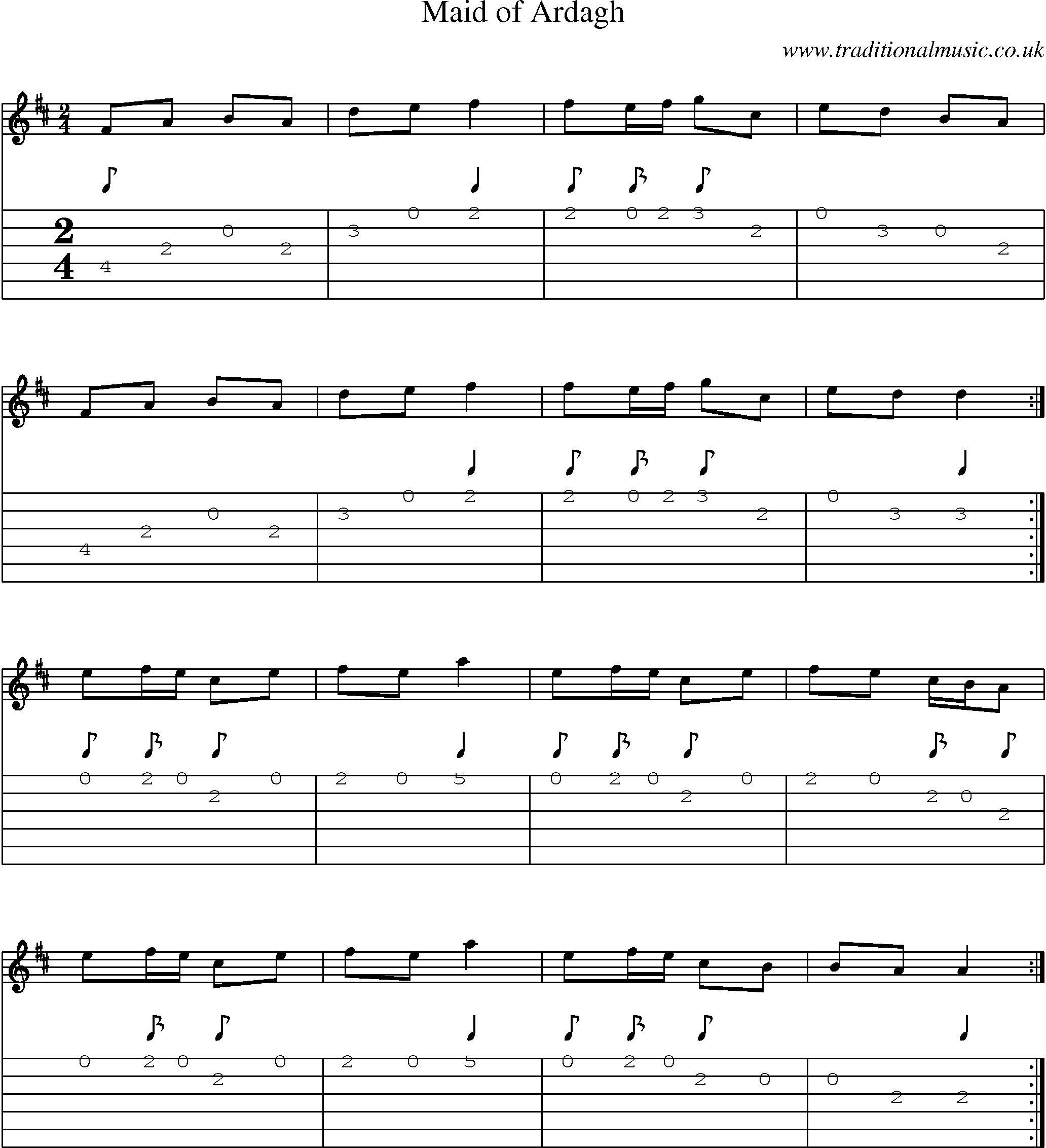 Music Score and Guitar Tabs for Maid Of Ardagh