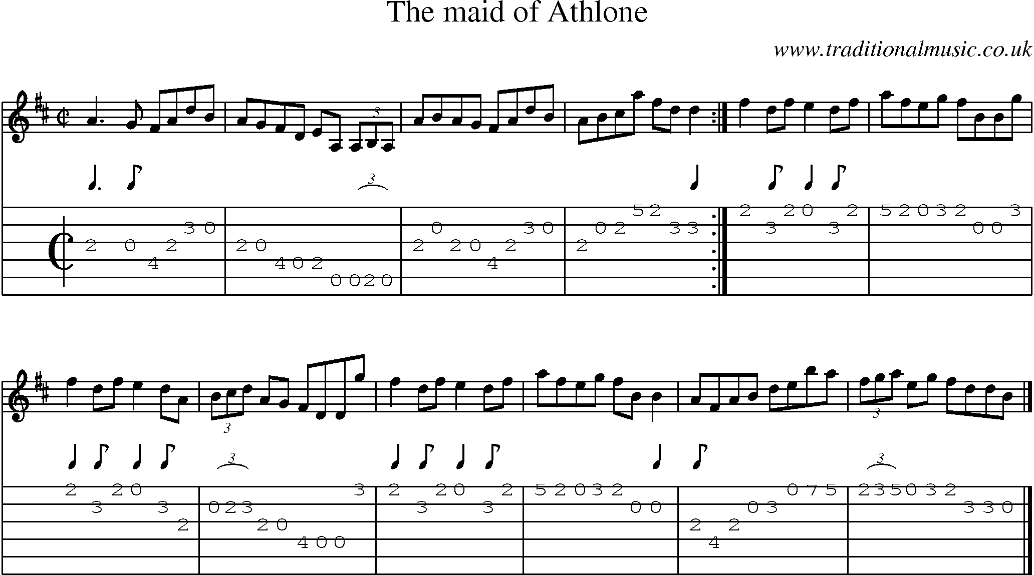 Music Score and Guitar Tabs for Maid Of Athlone