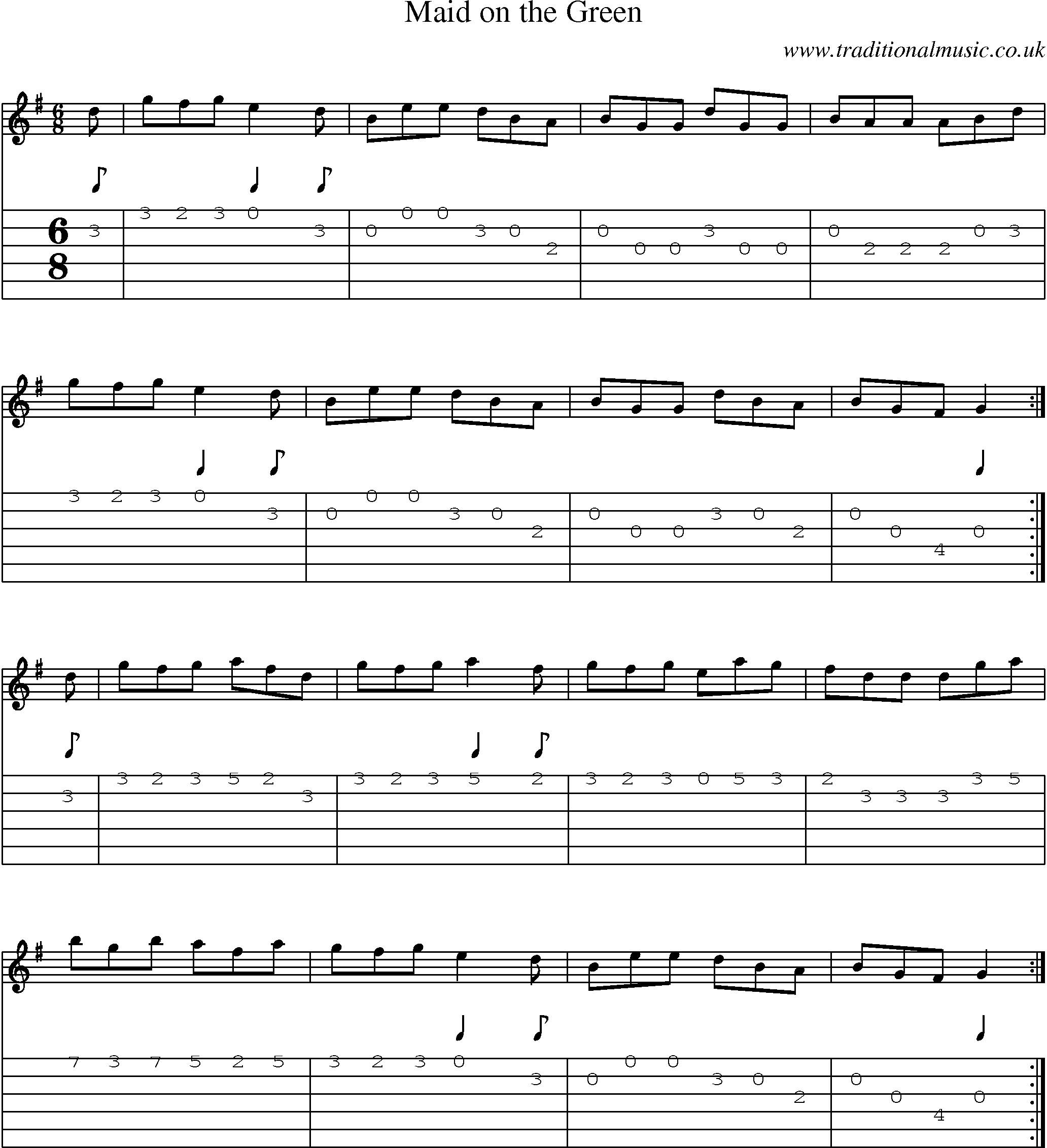 Music Score and Guitar Tabs for Maid On Green