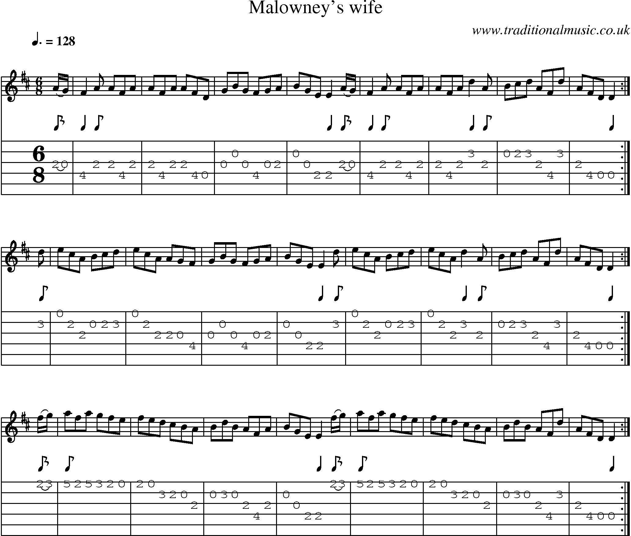 Music Score and Guitar Tabs for Malowneys Wife