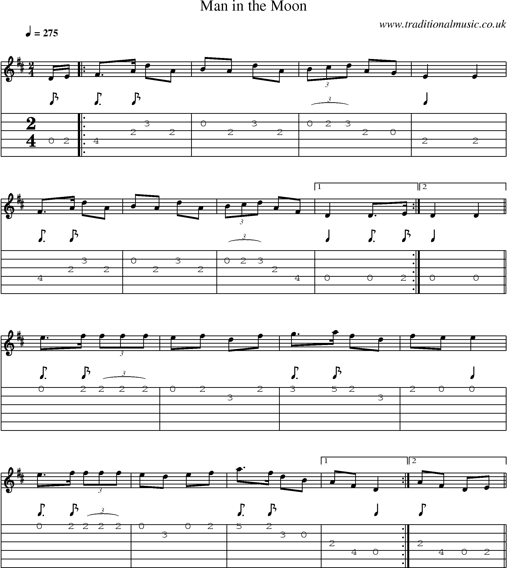 Music Score and Guitar Tabs for Man In Moon
