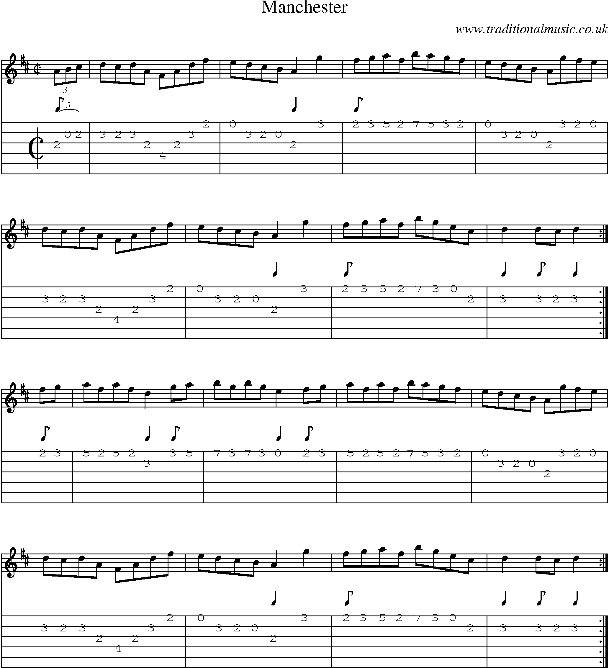 Music Score and Guitar Tabs for Manchester