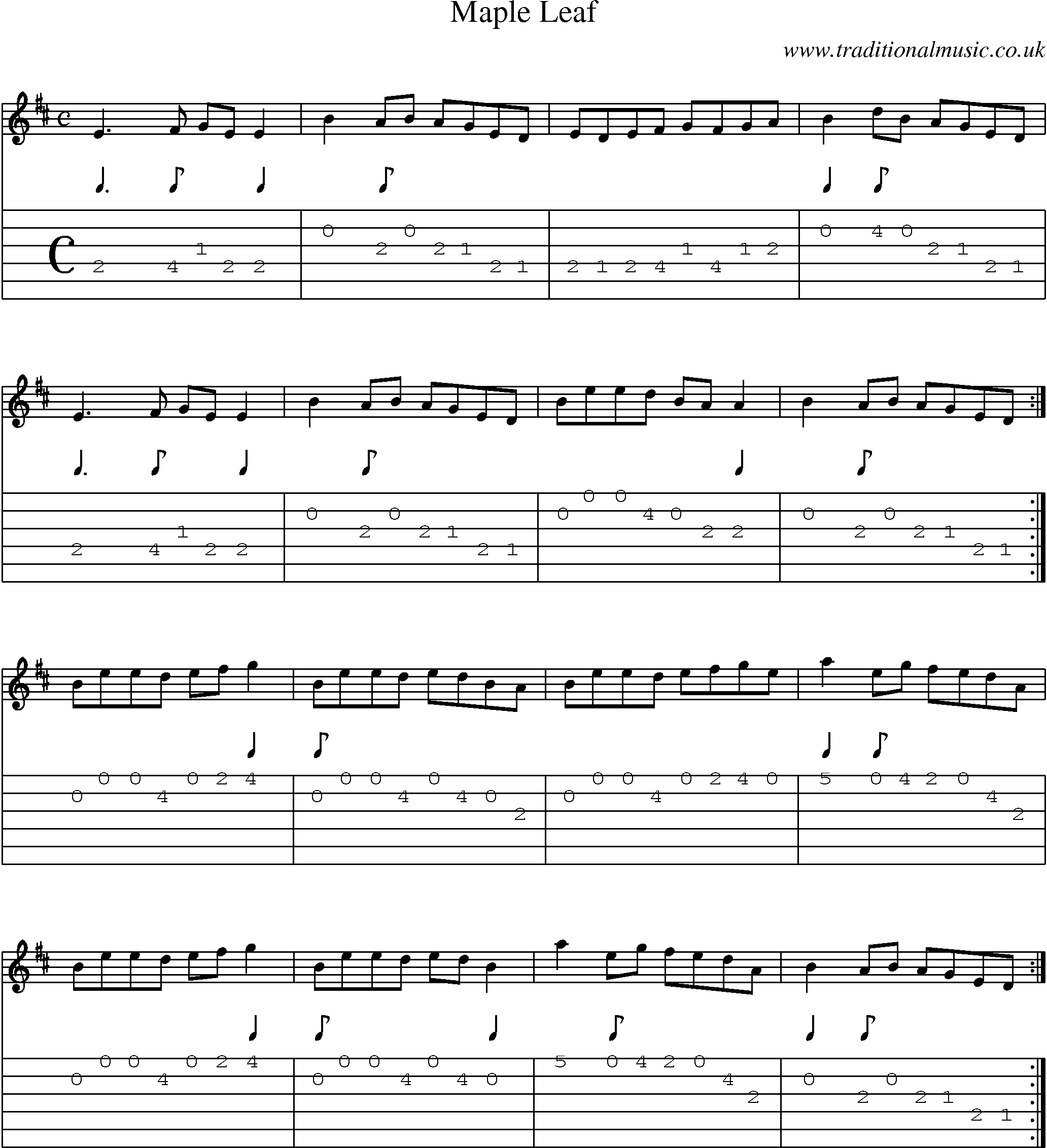 Music Score and Guitar Tabs for Maple Leaf