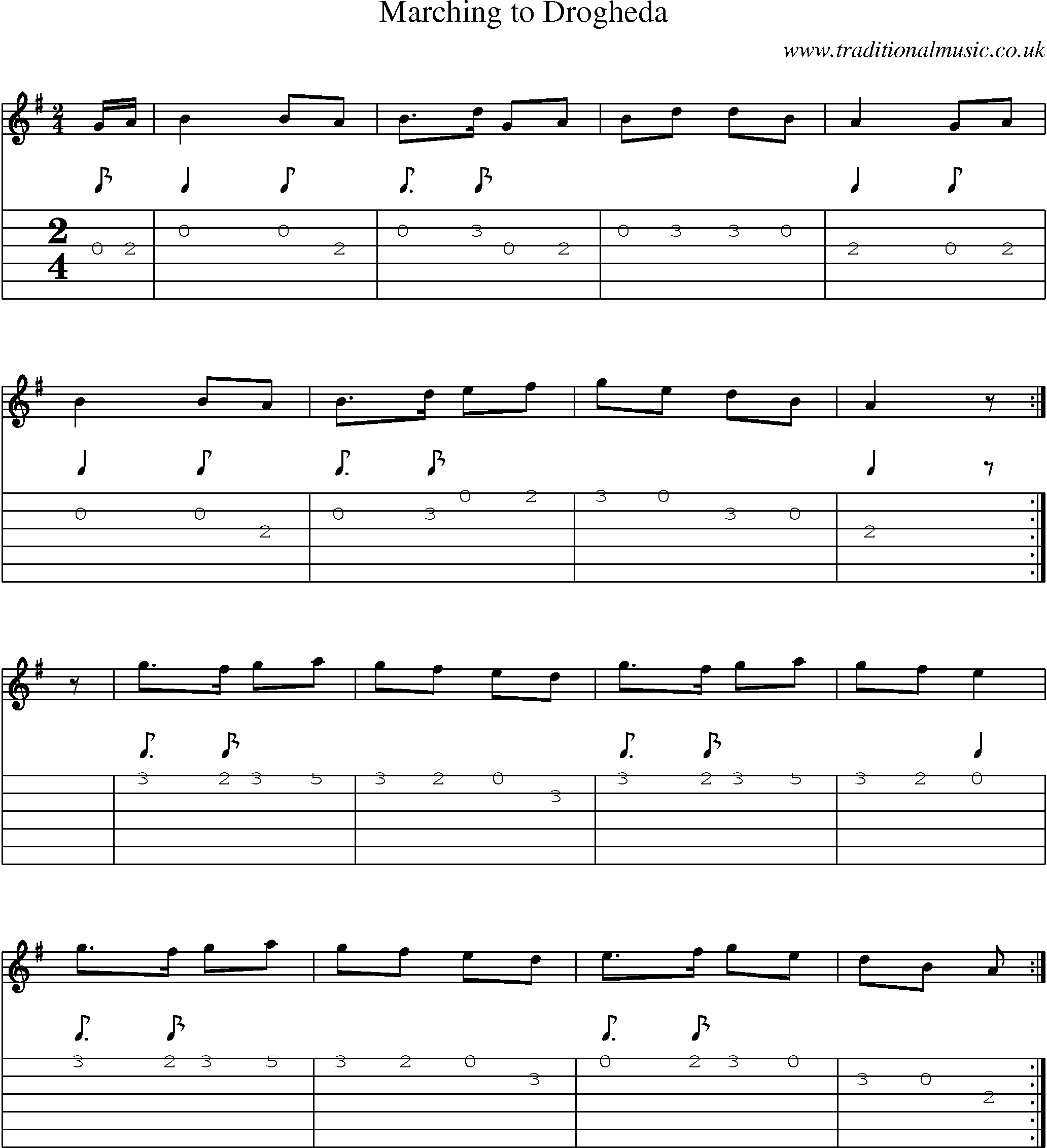 Music Score and Guitar Tabs for Marching To Drogheda
