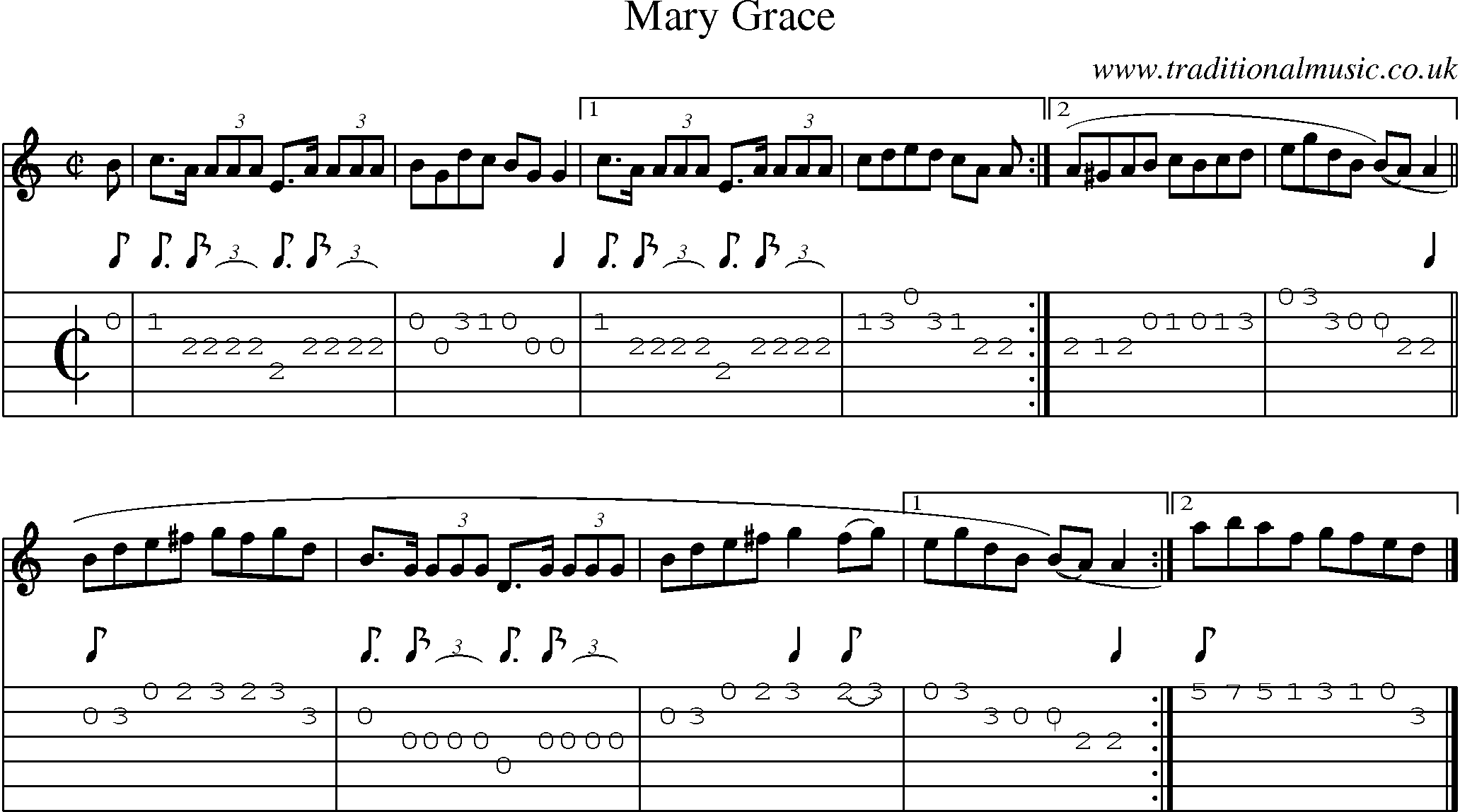 Music Score and Guitar Tabs for Mary Grace