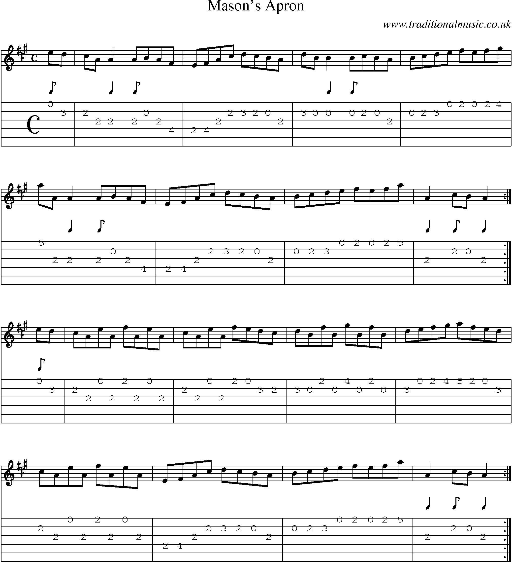 Music Score and Guitar Tabs for Masons Apron