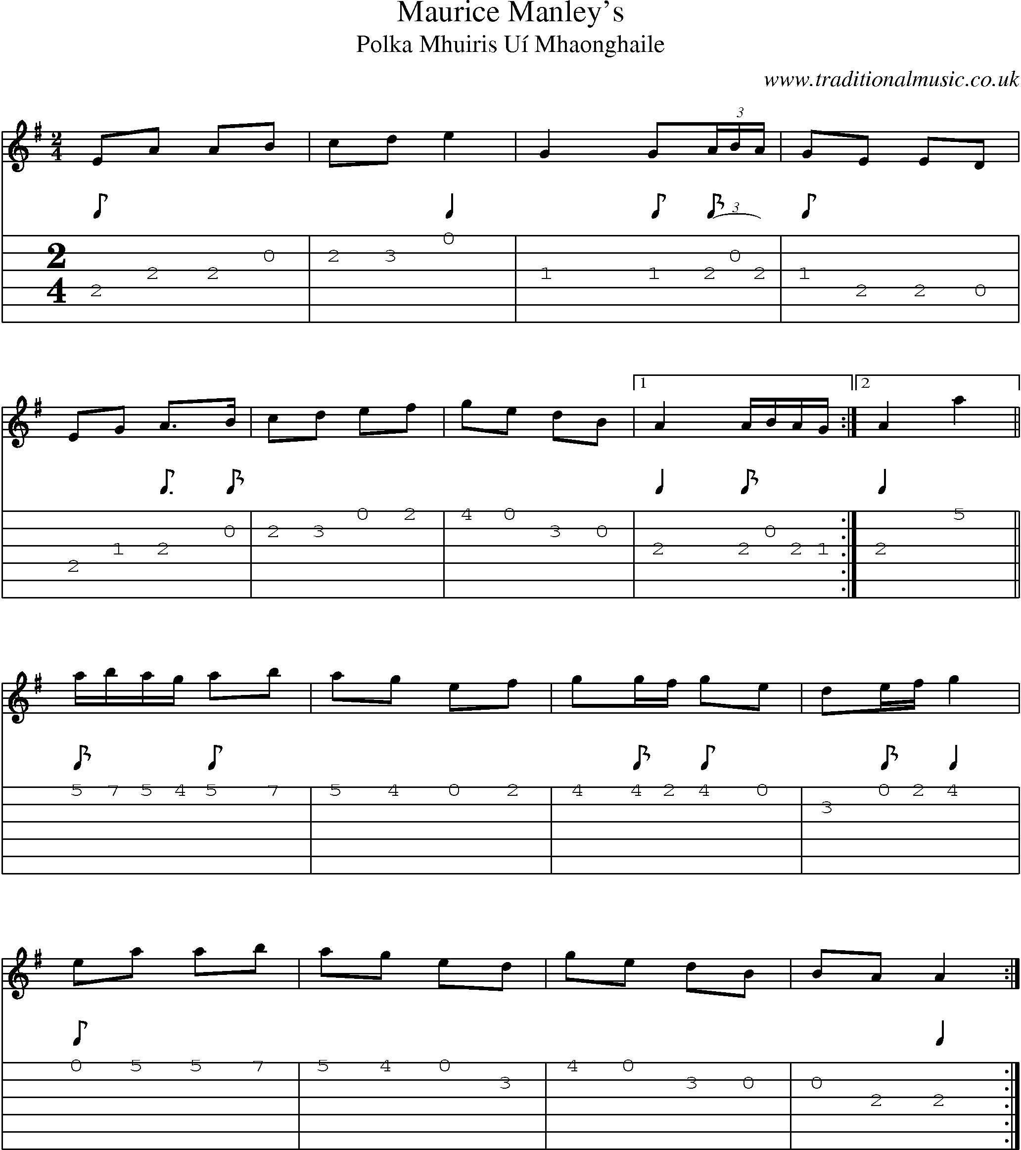 Music Score and Guitar Tabs for Maurice Manleys