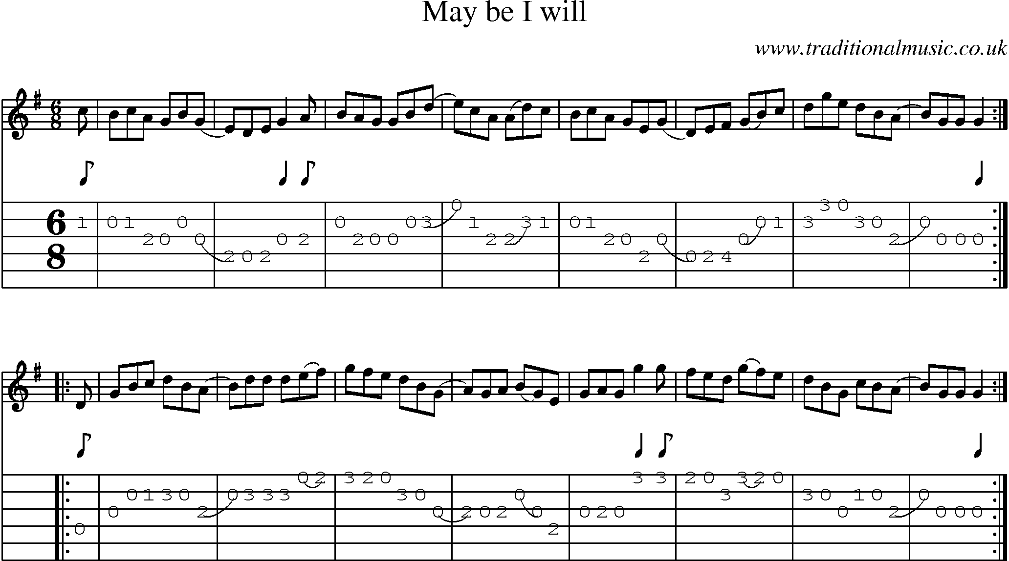 Music Score and Guitar Tabs for May Be I Will