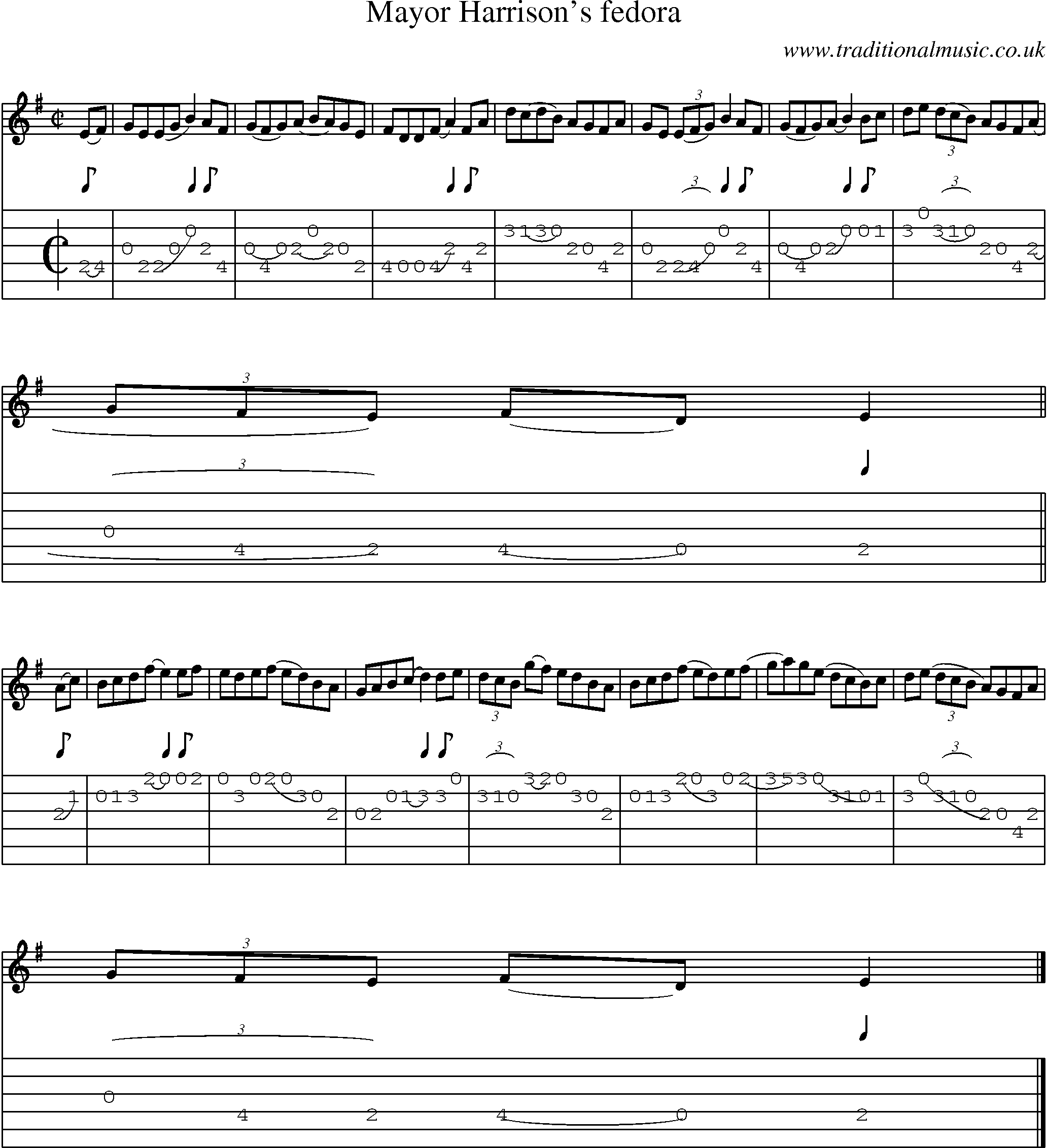 Music Score and Guitar Tabs for Mayor Harrisons Fedora