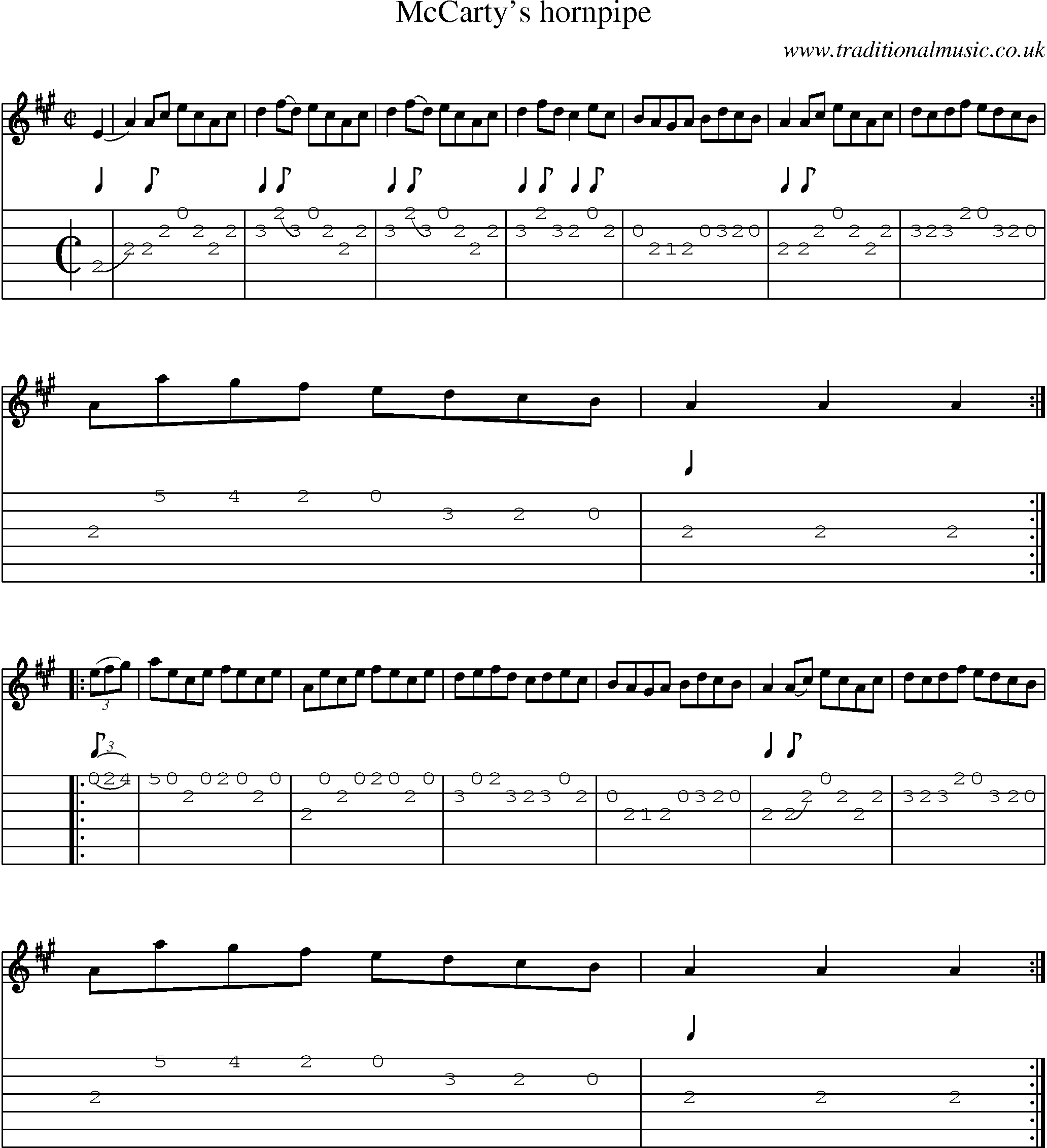 Music Score and Guitar Tabs for Mc Cartys Hornpipe