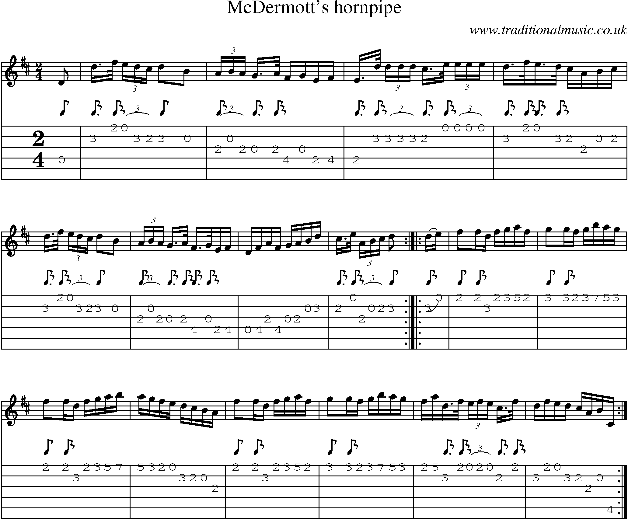 Music Score and Guitar Tabs for Mc Dermotts Hornpipe