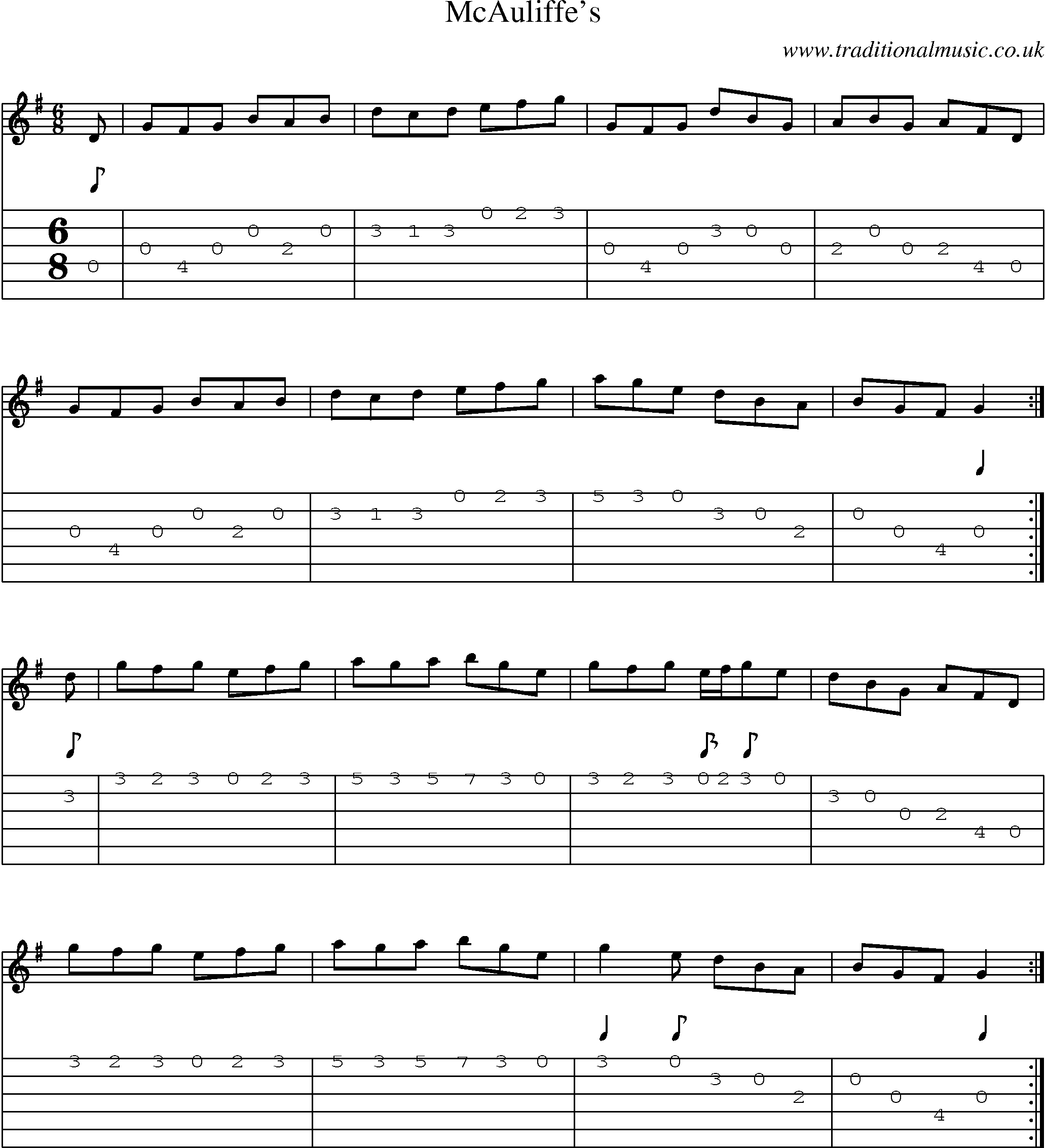 Music Score and Guitar Tabs for Mcauliffes