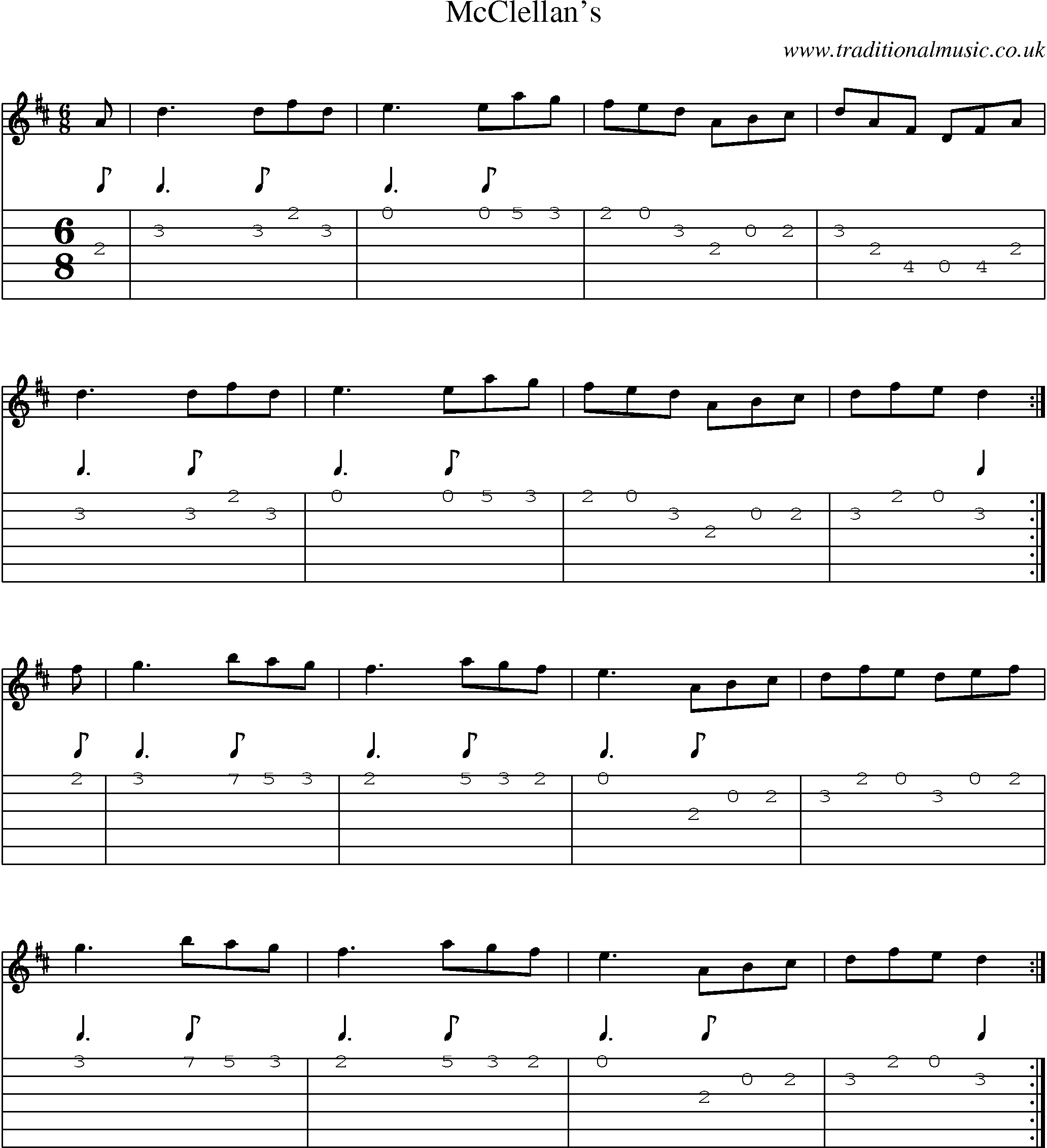 Music Score and Guitar Tabs for Mcclellans