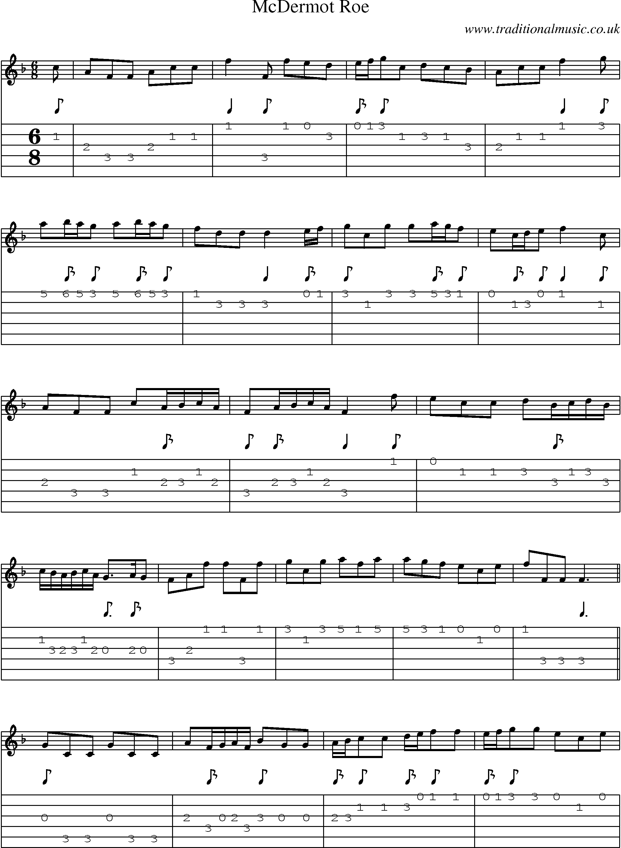 Music Score and Guitar Tabs for Mcdermot Roe