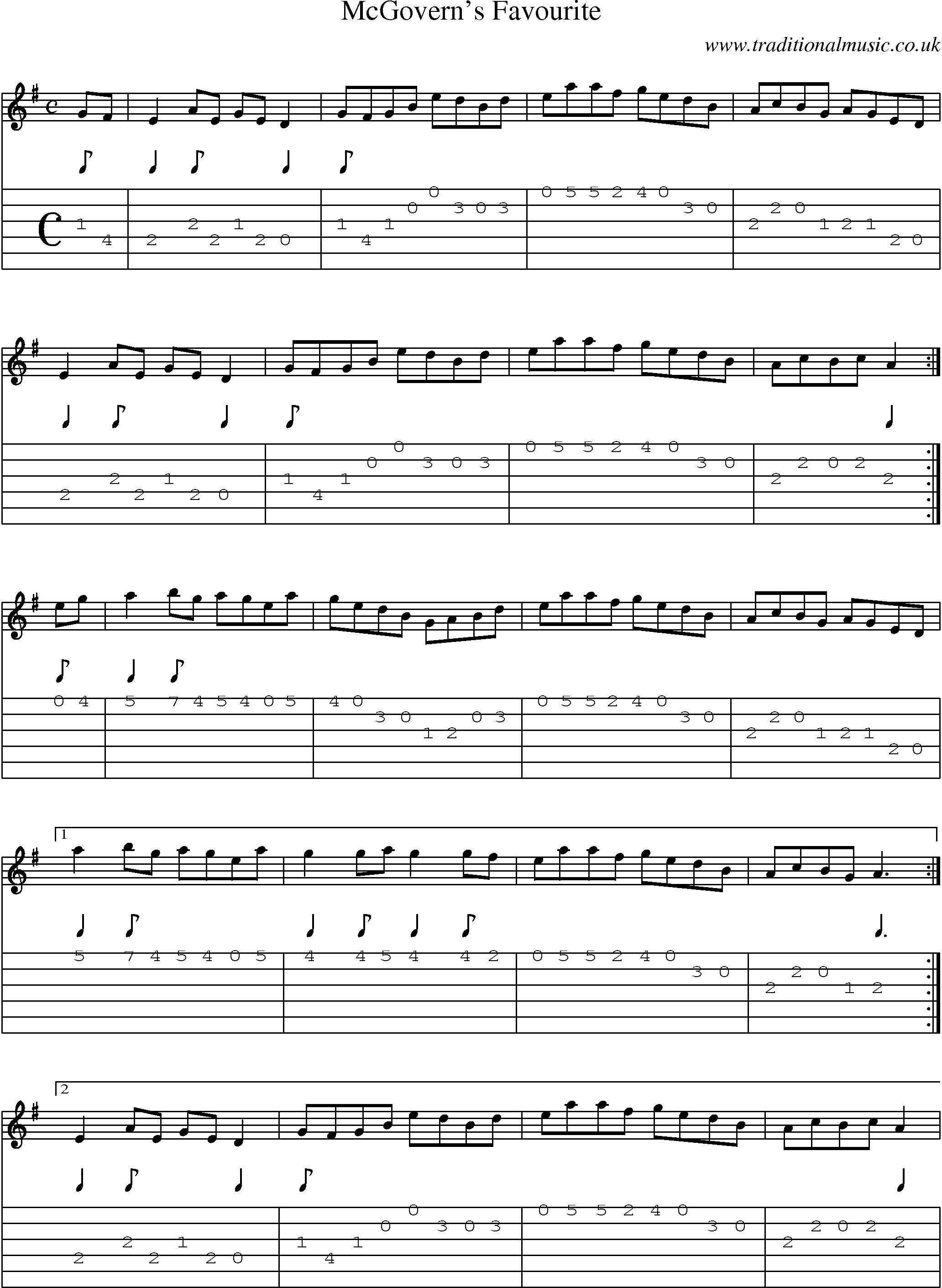 Music Score and Guitar Tabs for Mcgoverns Favourite