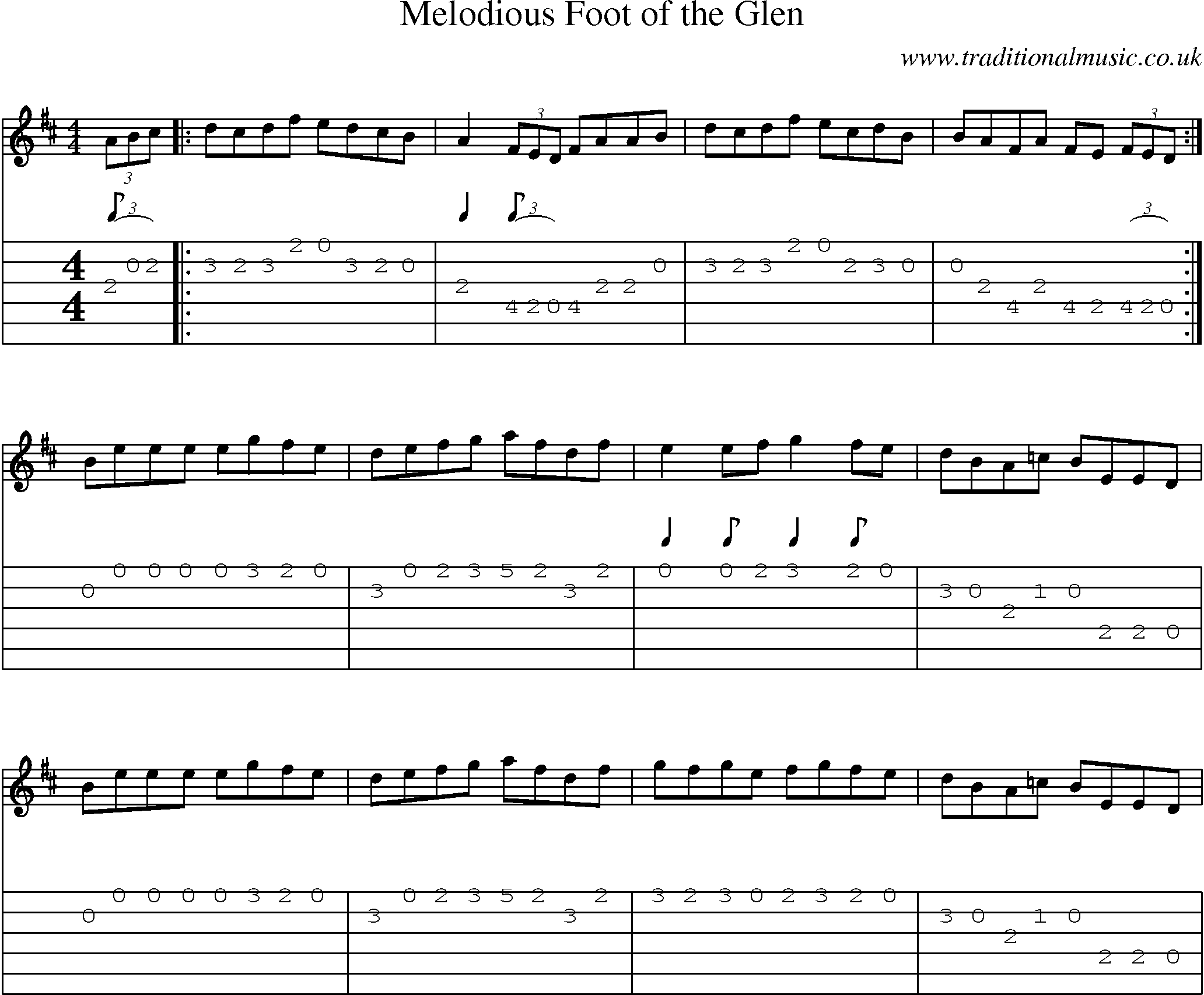 Music Score and Guitar Tabs for Melodious Foot Of Glen