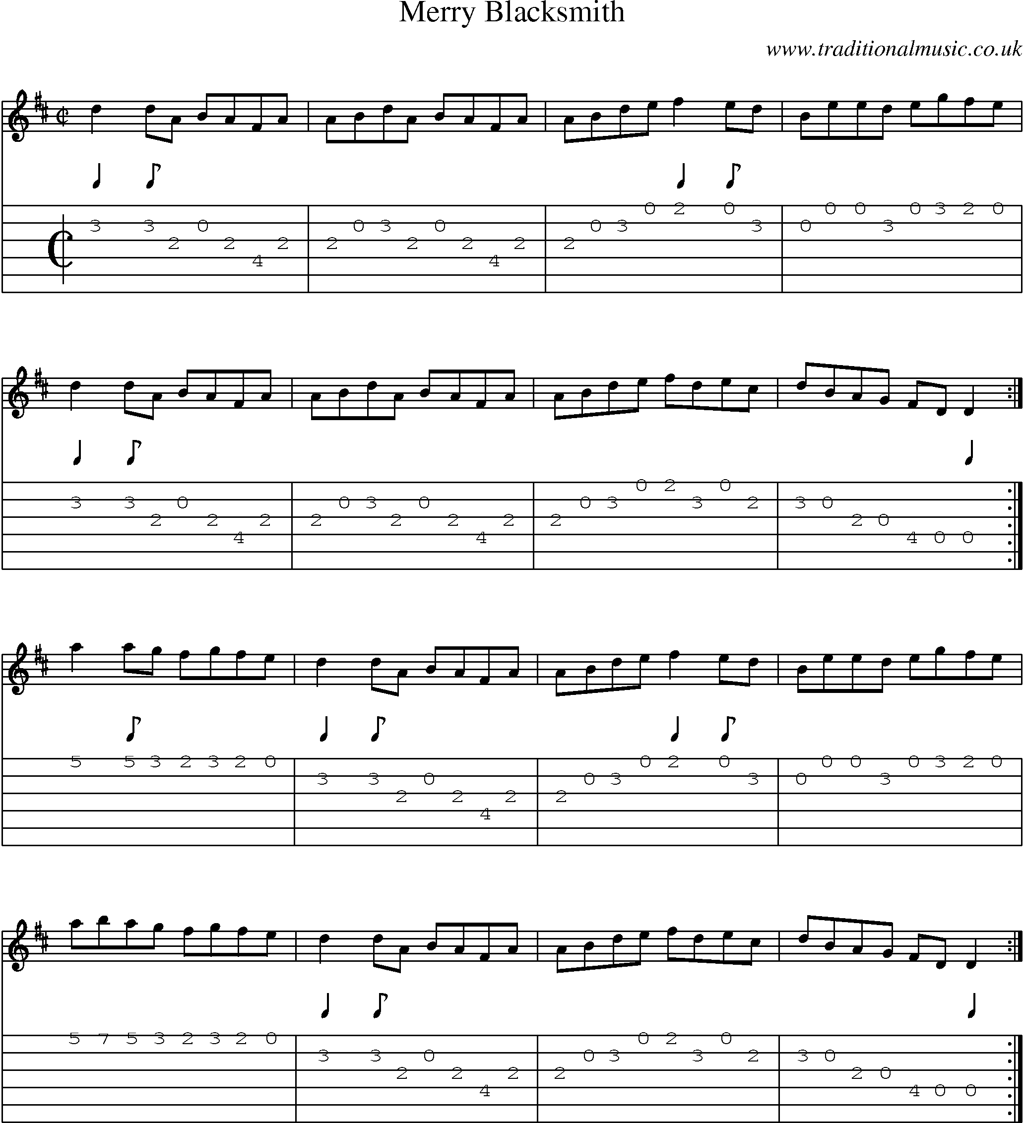 Music Score and Guitar Tabs for Merry Blacksmith