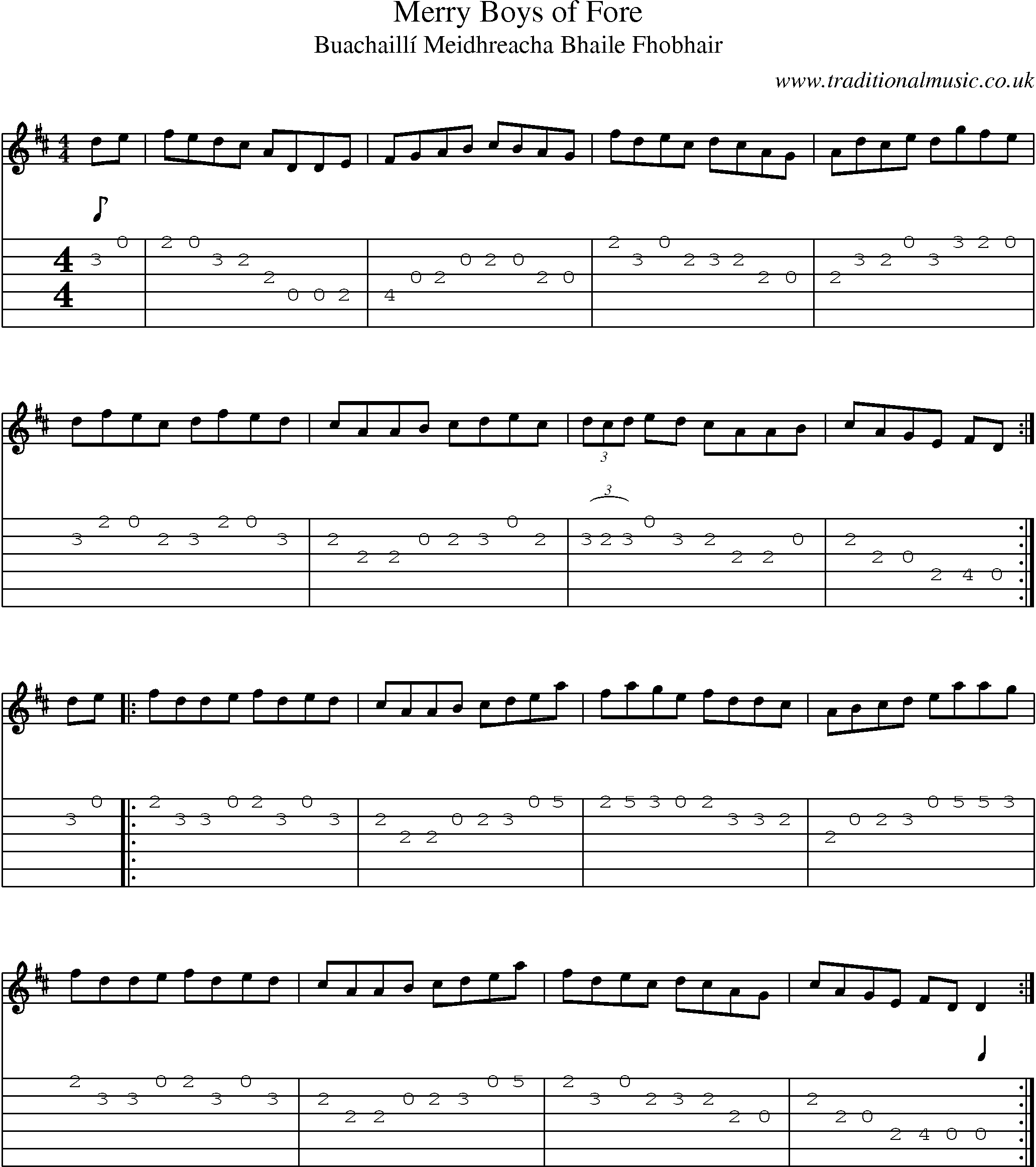Music Score and Guitar Tabs for Merry Boys Of Fore