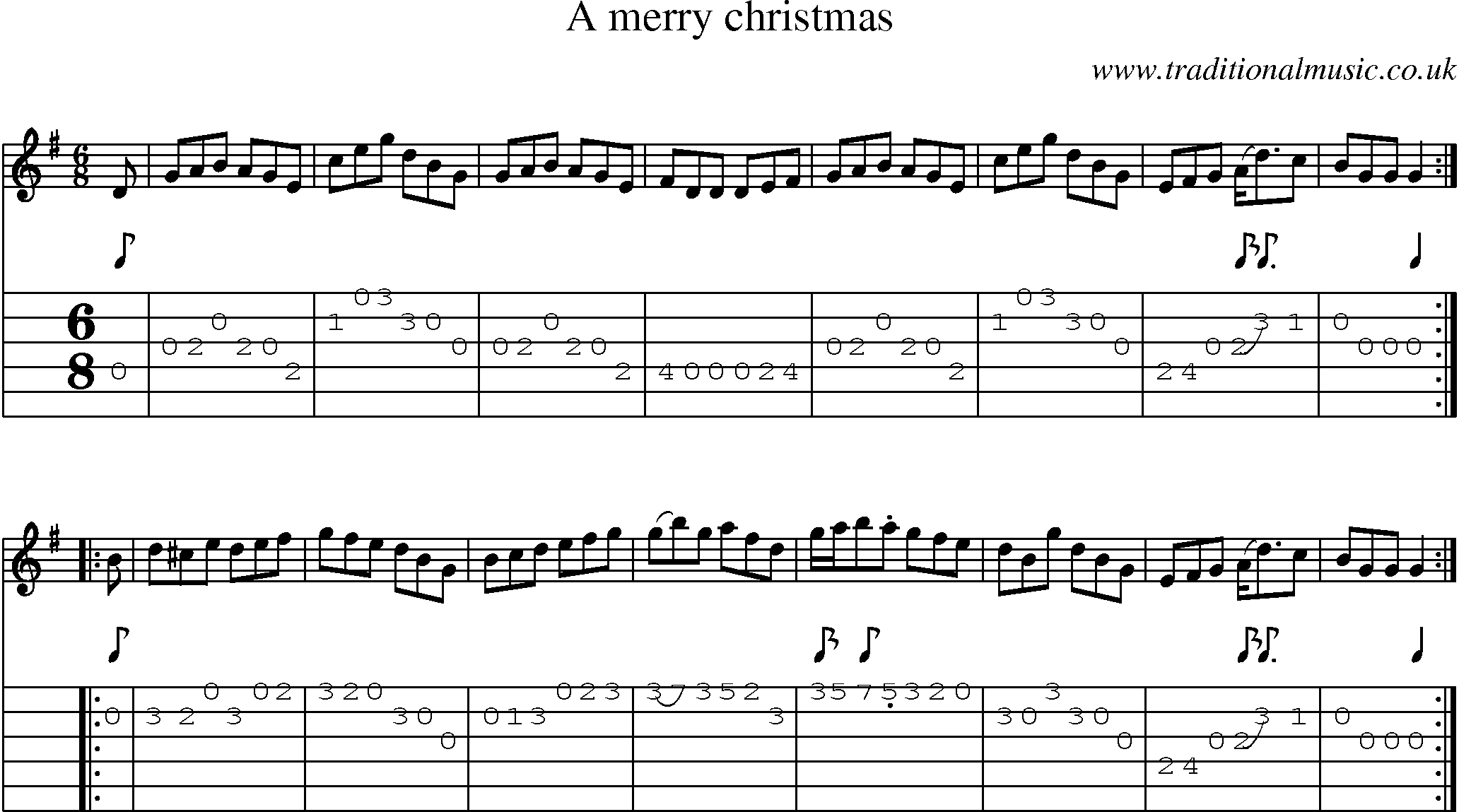 Music Score and Guitar Tabs for Merry Christmas