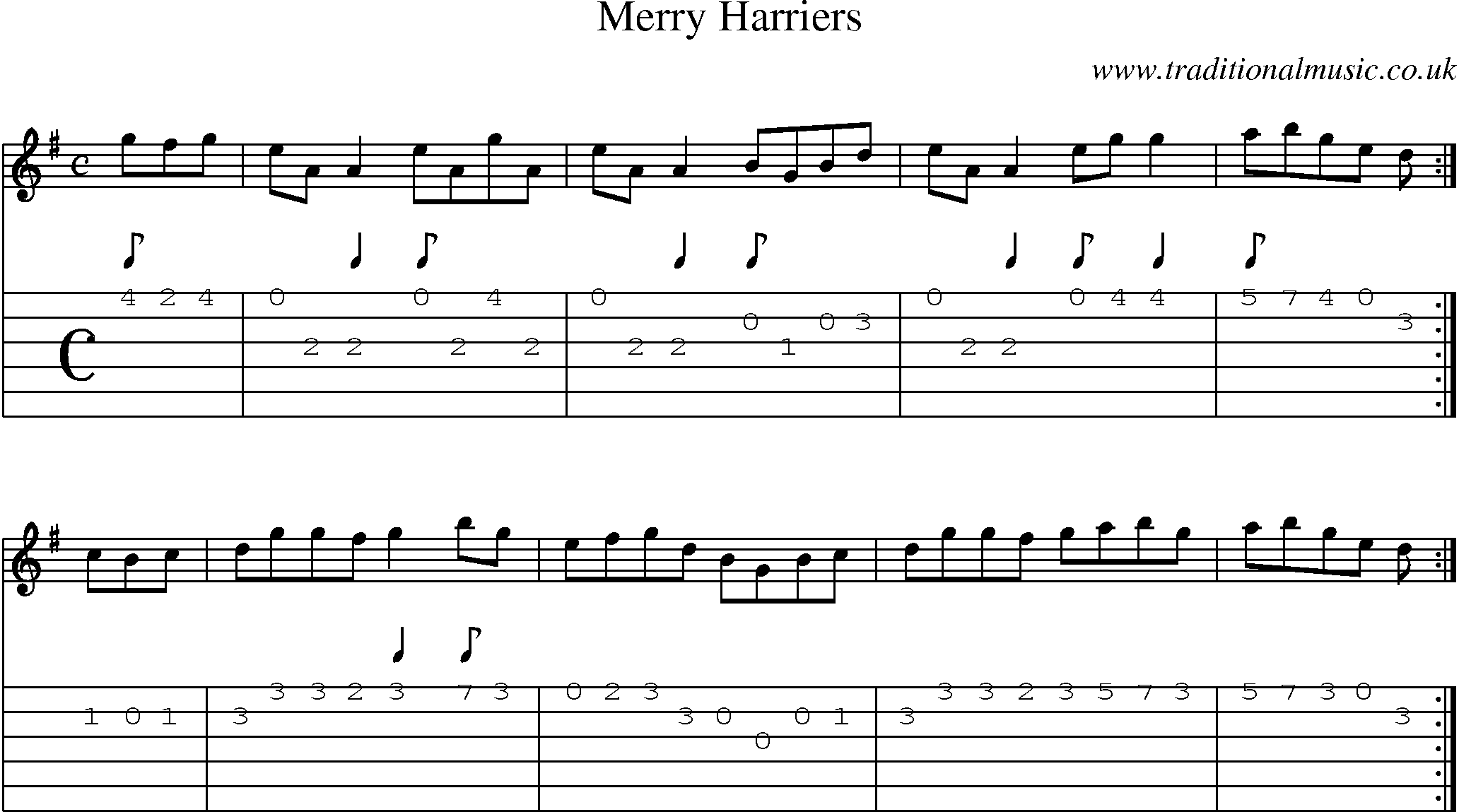 Music Score and Guitar Tabs for Merry Harriers